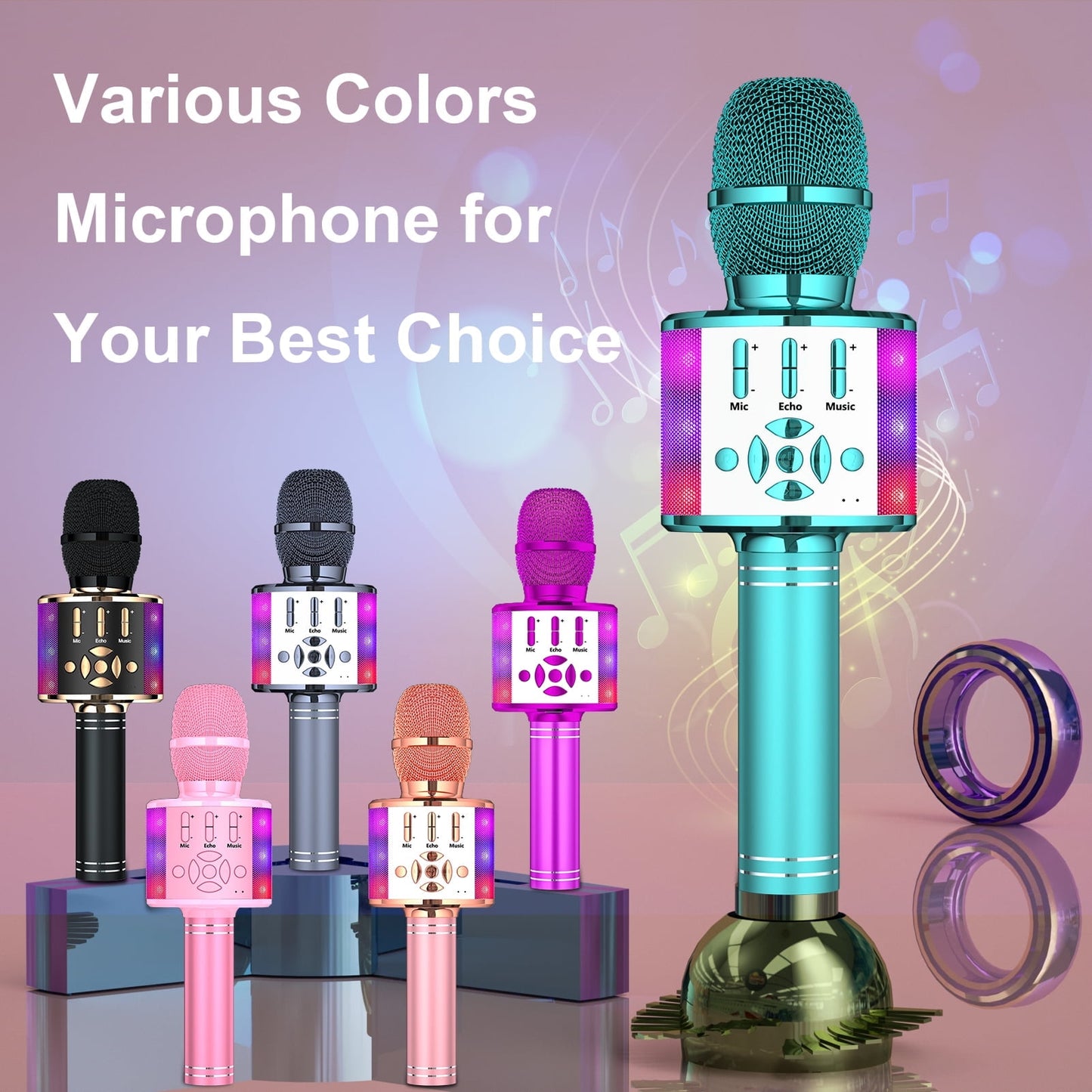 Wireless Karaoke Microphone for Kids, Portable Handheld Karaoke Machine with LED Lights, Children's Day Birthday Gift for Girls Boys (Light Blue)