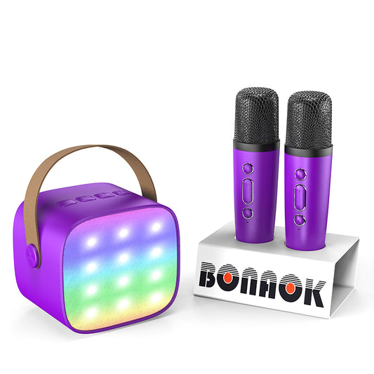 BONAKO Mini Karaoke Machine for Kids Adults, Portable Bluetooth Singing Speaker with 2 Mics, Ideal Birthday Gift for Girls Boys Home Family Party (Dark purple)