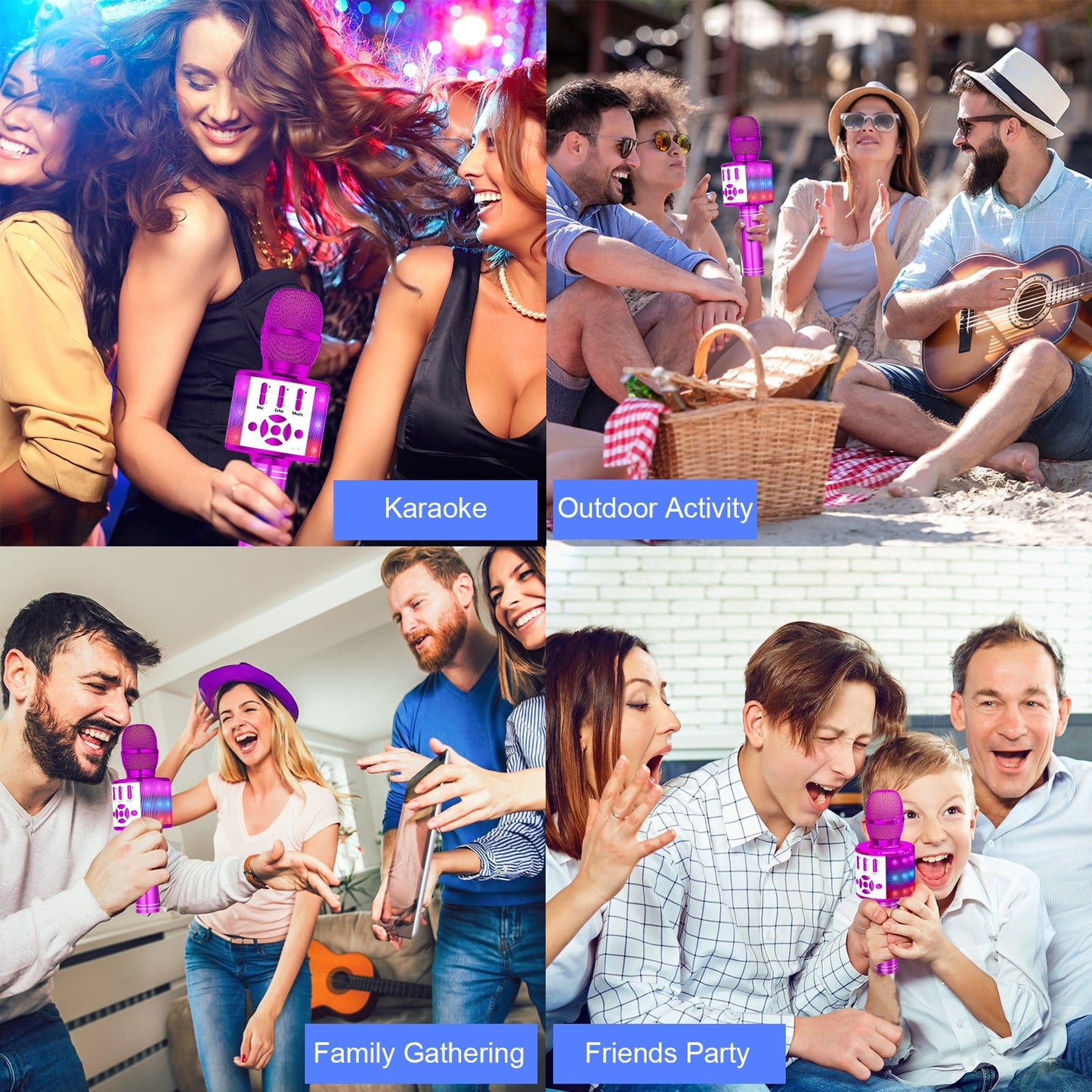 BONAOK Karaoke Microphone For Kids Adults, Wireless Bluetooth Microphone for Singing, Portable Karaoke Machine Handheld with LED Lights, Gift for Teens Girl Boys Adults Birthday Party(Rose Gold)