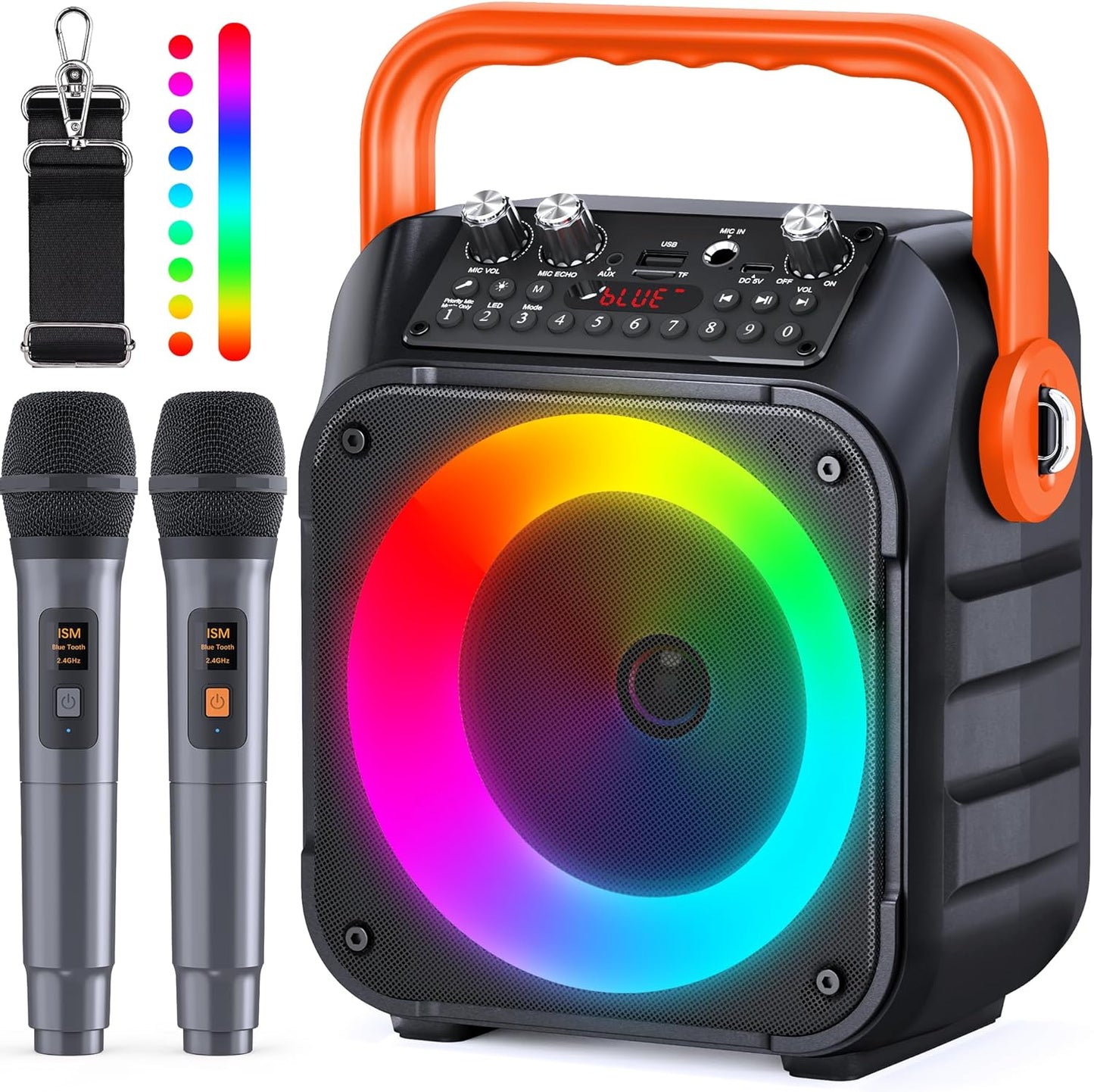 BONAOK Karaoke Machine With 2 Microphones for Adult and Kids, Karaoke Speaker Wireless Bluetooth Portable with Mics PA System-Black