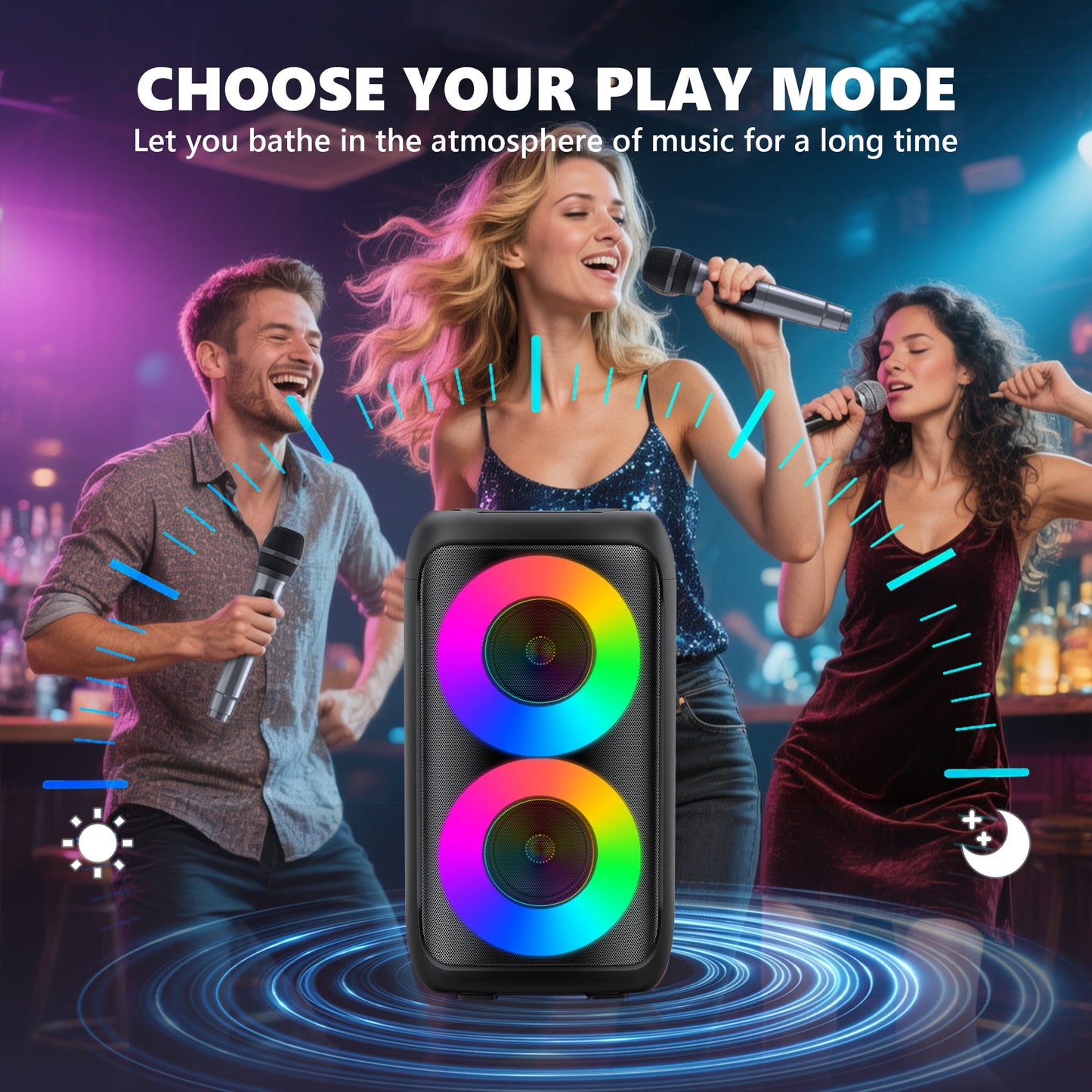 BONAOK Karaoke Machine for Adults, Portable Bluetooth Speaker with 2 Wireless Karaoke Microphones, Birthday Gift