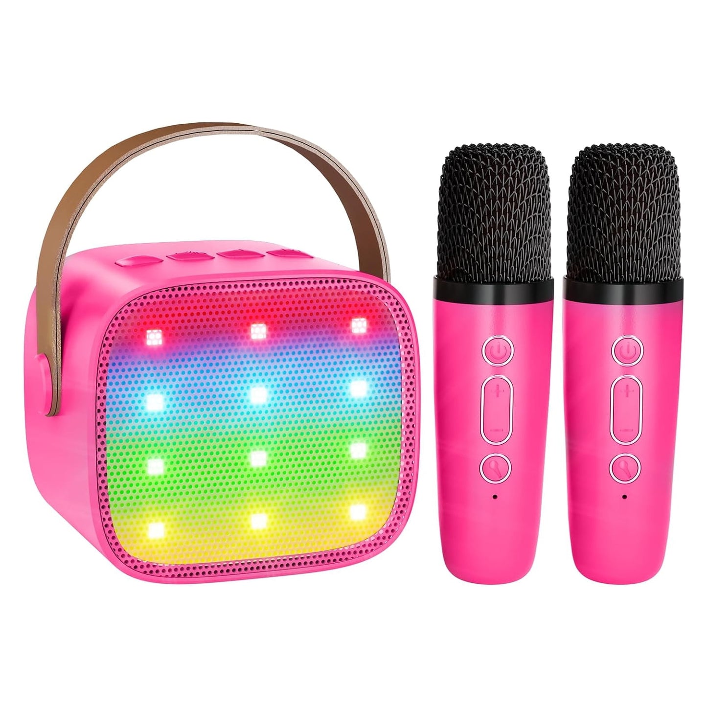 BONAOK Mini Karaoke Machine for Kids Adults, Portable Bluetooth Speaker with 2 Wireless Microphone, Karaoke Singing Gifts Toys (Pink)