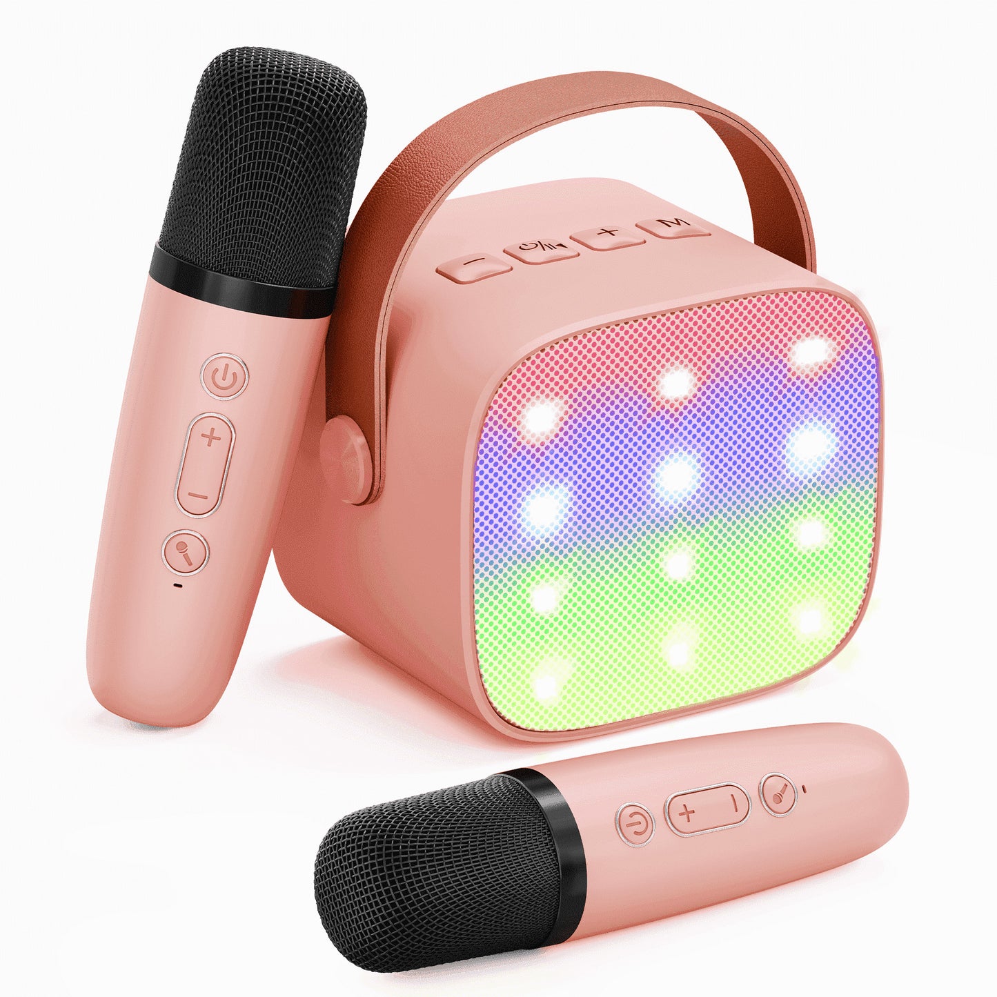 BONAOK Mini Karaoke Machine for Kids Adults, Portable Bluetooth Singing Speaker with 2 Mics, Ideal Birthday Gift for Girls Boys Home Family Party, Pink