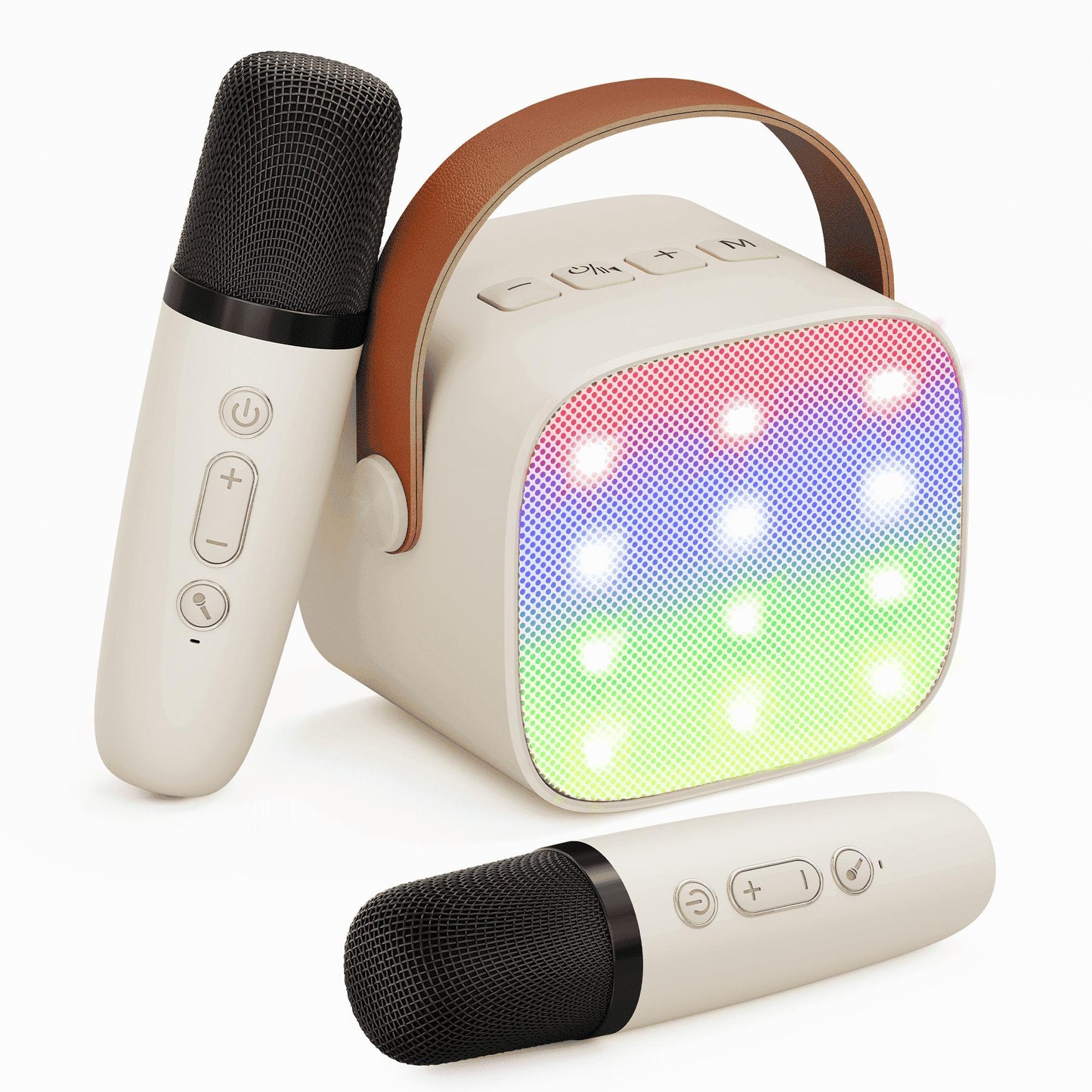 Bonaok Mini Karaoke Machine for Kids, Portable Speaker with 2 Wireless Microphones for Singing, Gift for 4-12+ Years Old Girls, Beige
