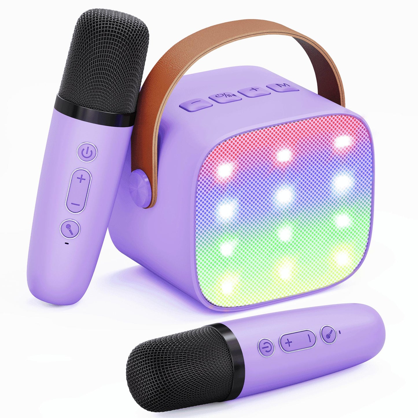 BONAKO Mini Karaoke Machine for Kids Adults, Portable Bluetooth Singing Speaker with 2 Mics, Ideal Birthday Gift for Girls Boys Home Family Party, Purple