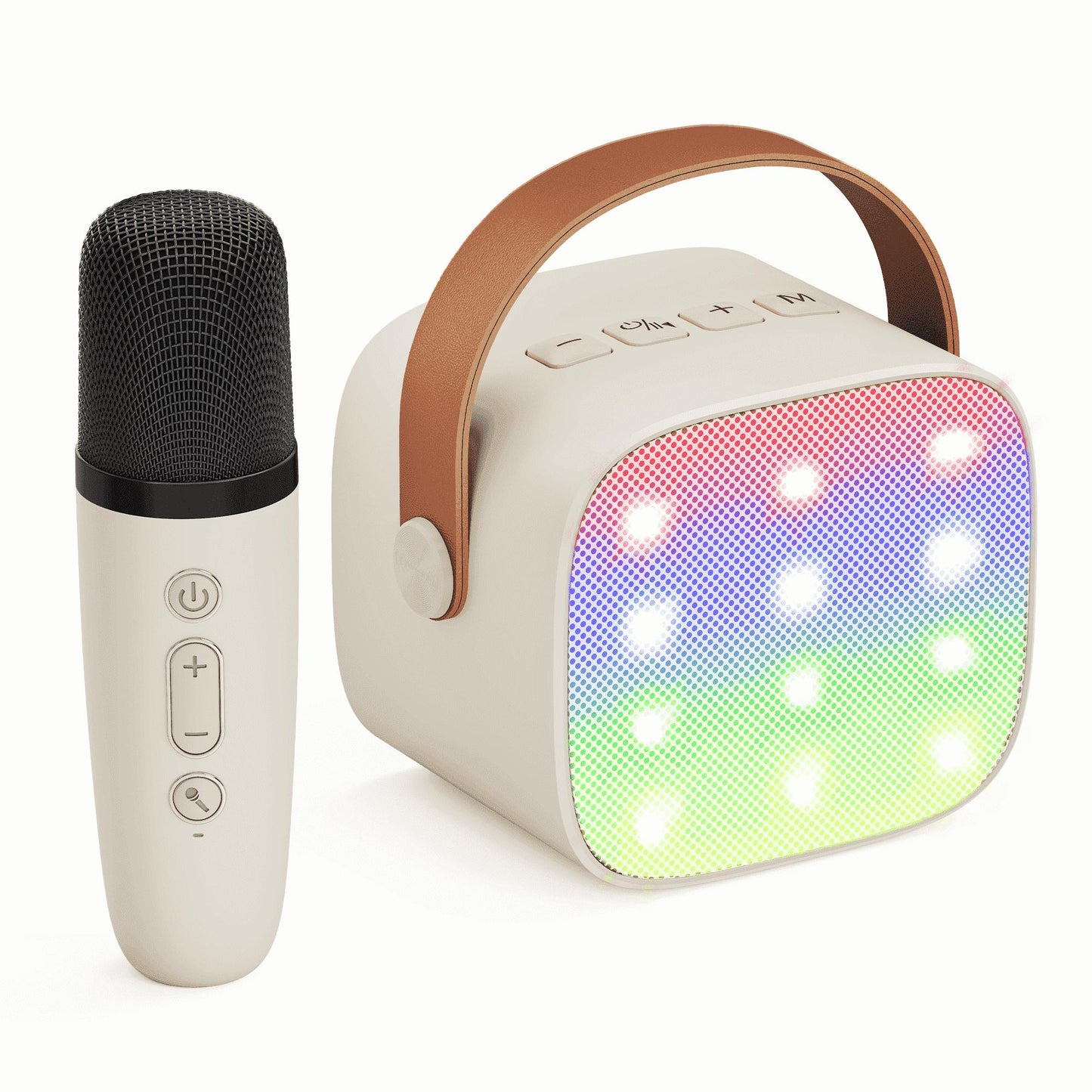 BONAOK Mini Karaoke Machine for Kids Adults, Portable Bluetooth Singing Speaker with Microphone, Ideal Birthday Gift for Girls Boys Home Family Party, Beige