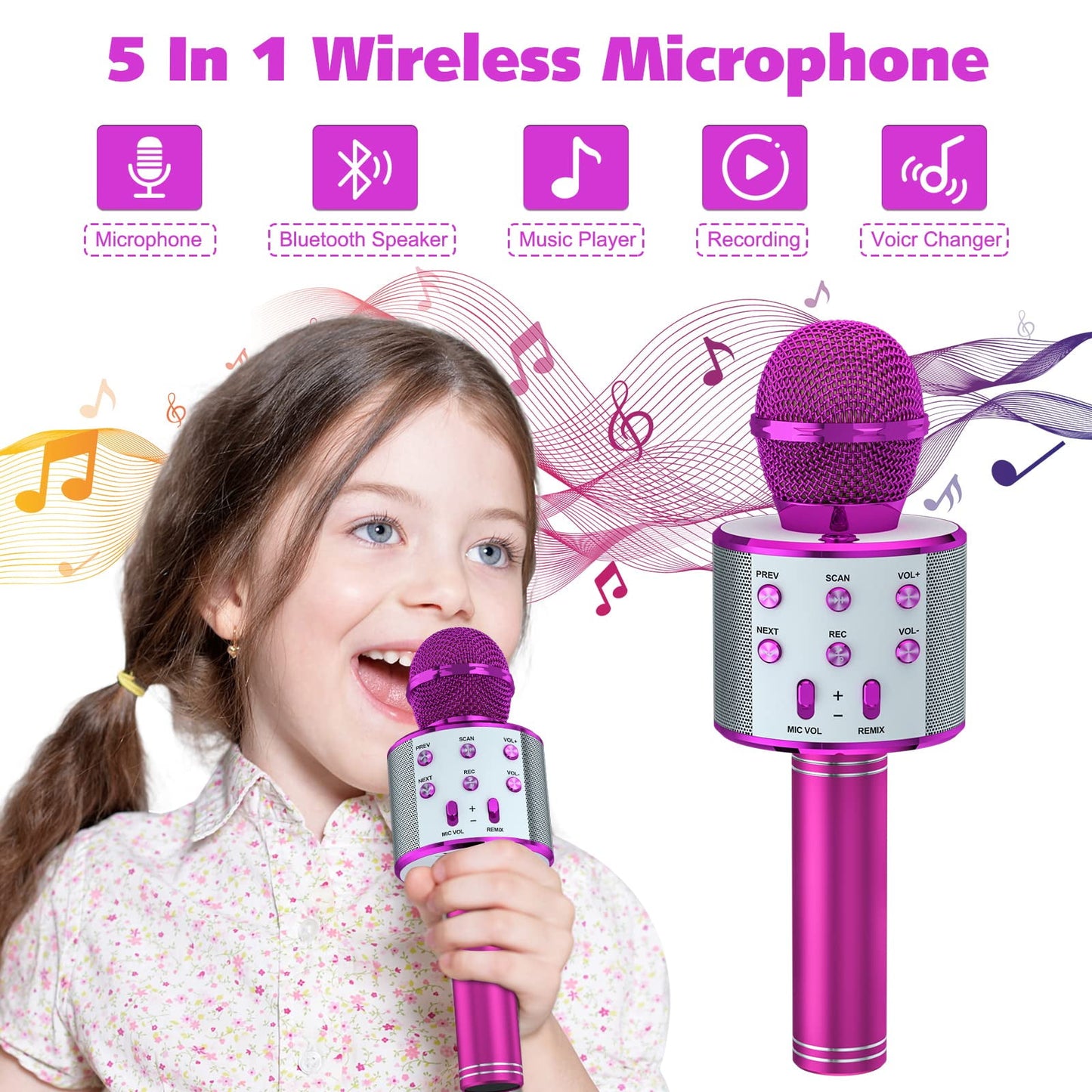 BONAOK 2 Pack Karaoke Microphone for Kids Adults, Wireless Bluetooth Karaoke Microphone for Singing, Portable Handheld Mic Speaker Machine,Birthday Gifts Toys for Girls Boys Teens(Blue & Purple)