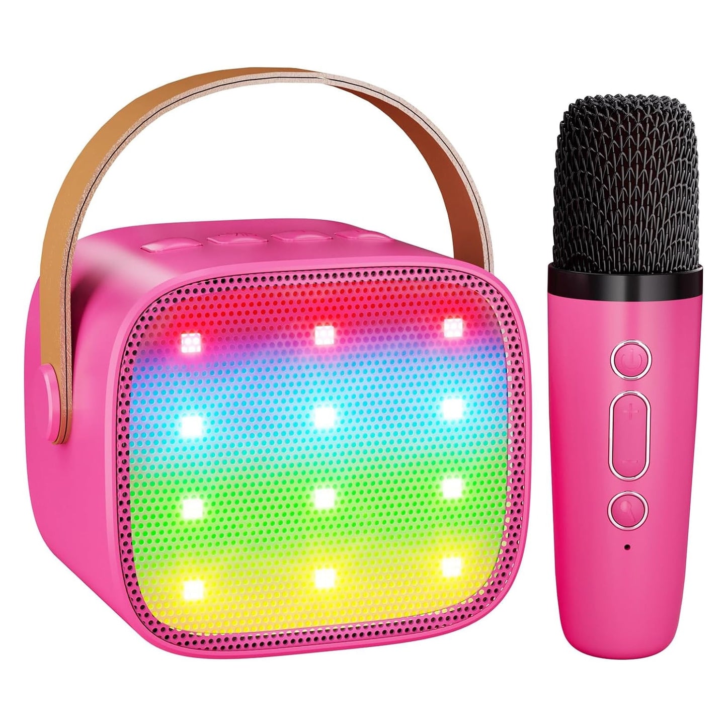 BONAOK Mini Karaoke Machine for Kids Adults, Portable Bluetooth Speaker with 2 Wireless Microphone, Karaoke Singing Gifts Toys (Pink)