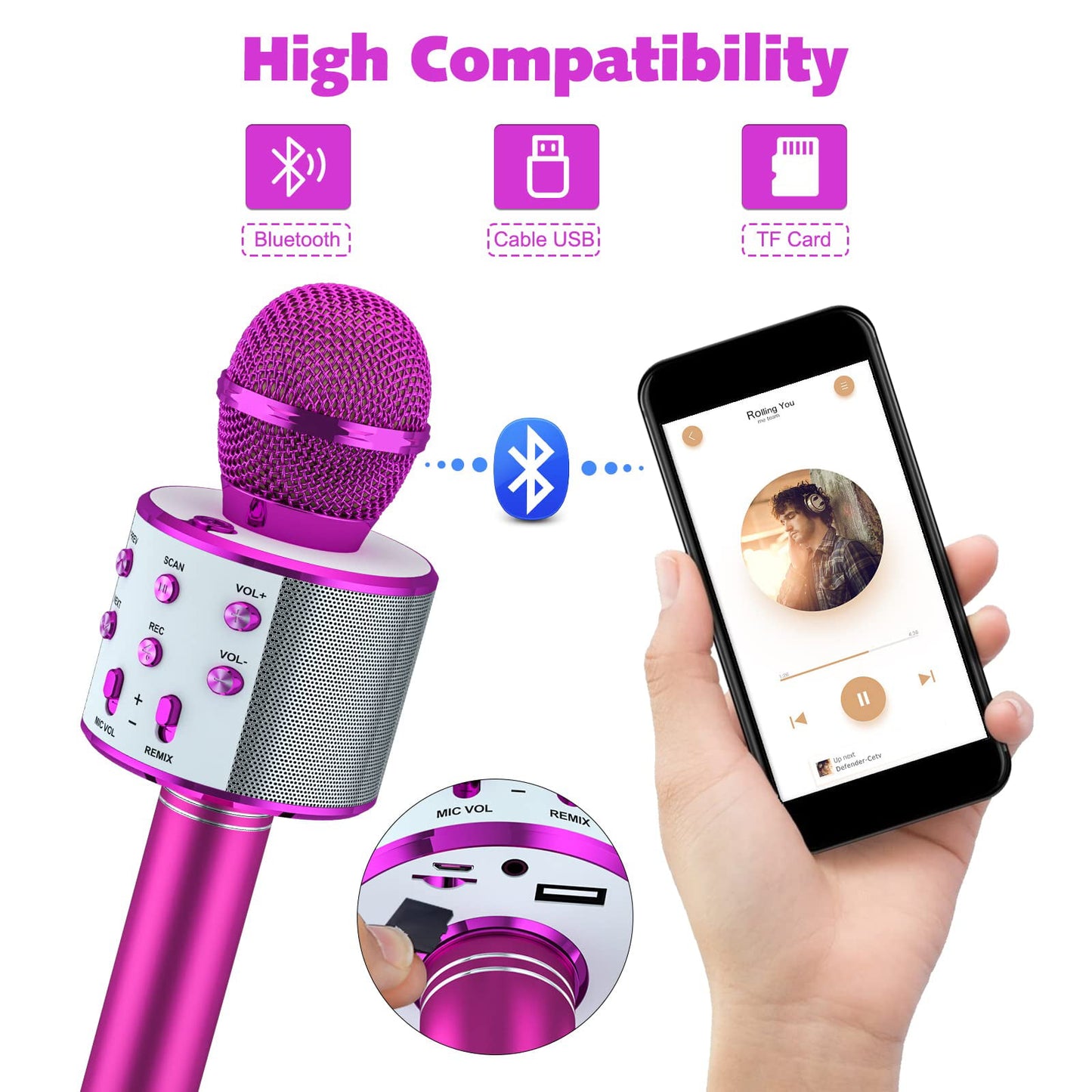 BONAOK 2 Pack Karaoke Microphone for Kids Adults, Wireless Bluetooth Karaoke Microphone for Singing, Portable Handheld Mic Speaker Machine,Birthday Gifts Toys for Girls Boys Teens(Blue & Purple)