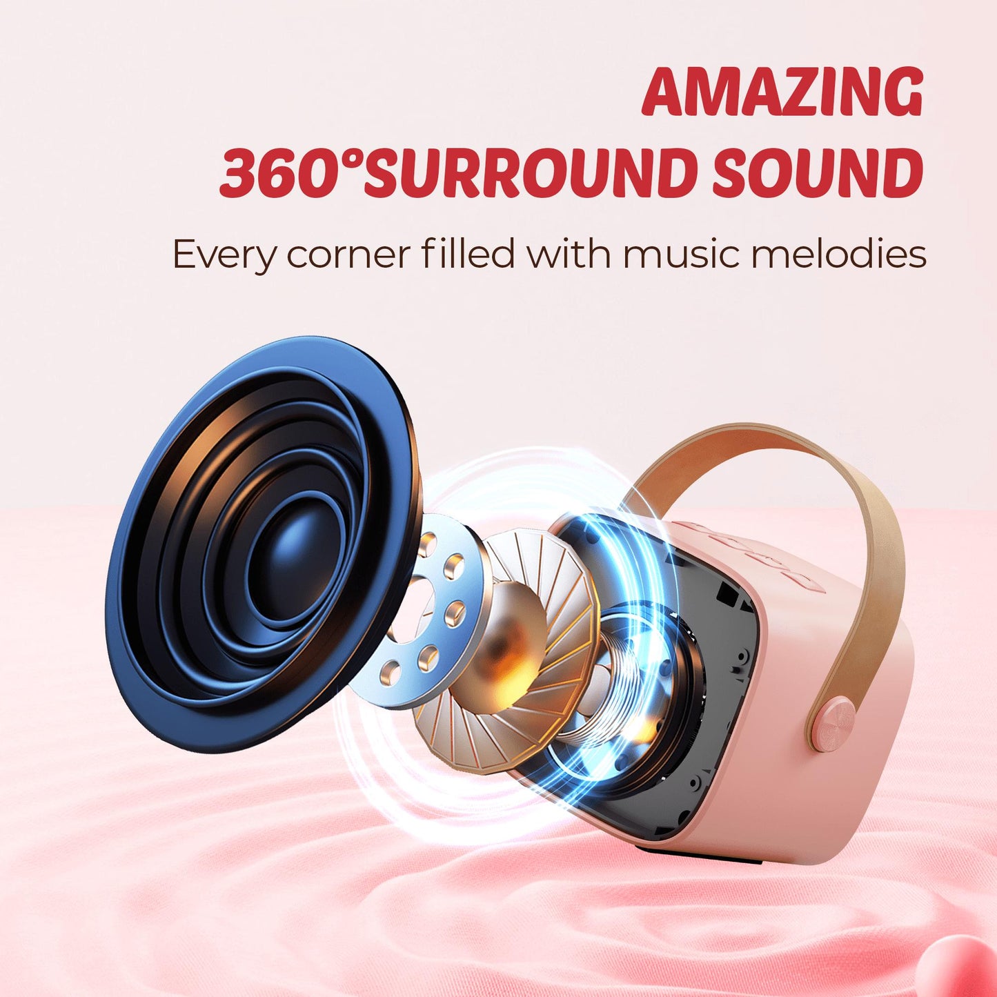 BONAOK Mini Karaoke Machine for Kids Adults, Portable Bluetooth Singing Speaker with 2 Mics, Ideal Birthday Gift for Girls Boys Home Family Party, Pink