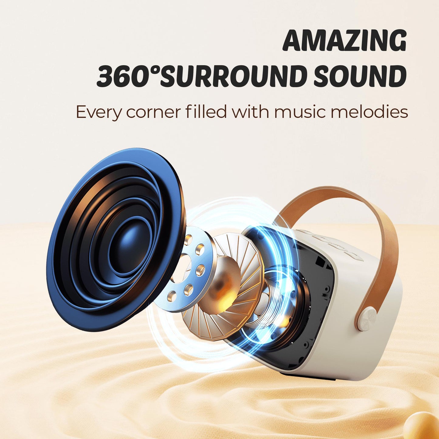 BONAOK Mini Karaoke Machine for Kids Adults, Portable Bluetooth Singing Speaker with Microphone, Ideal Birthday Gift for Girls Boys Home Family Party, Beige