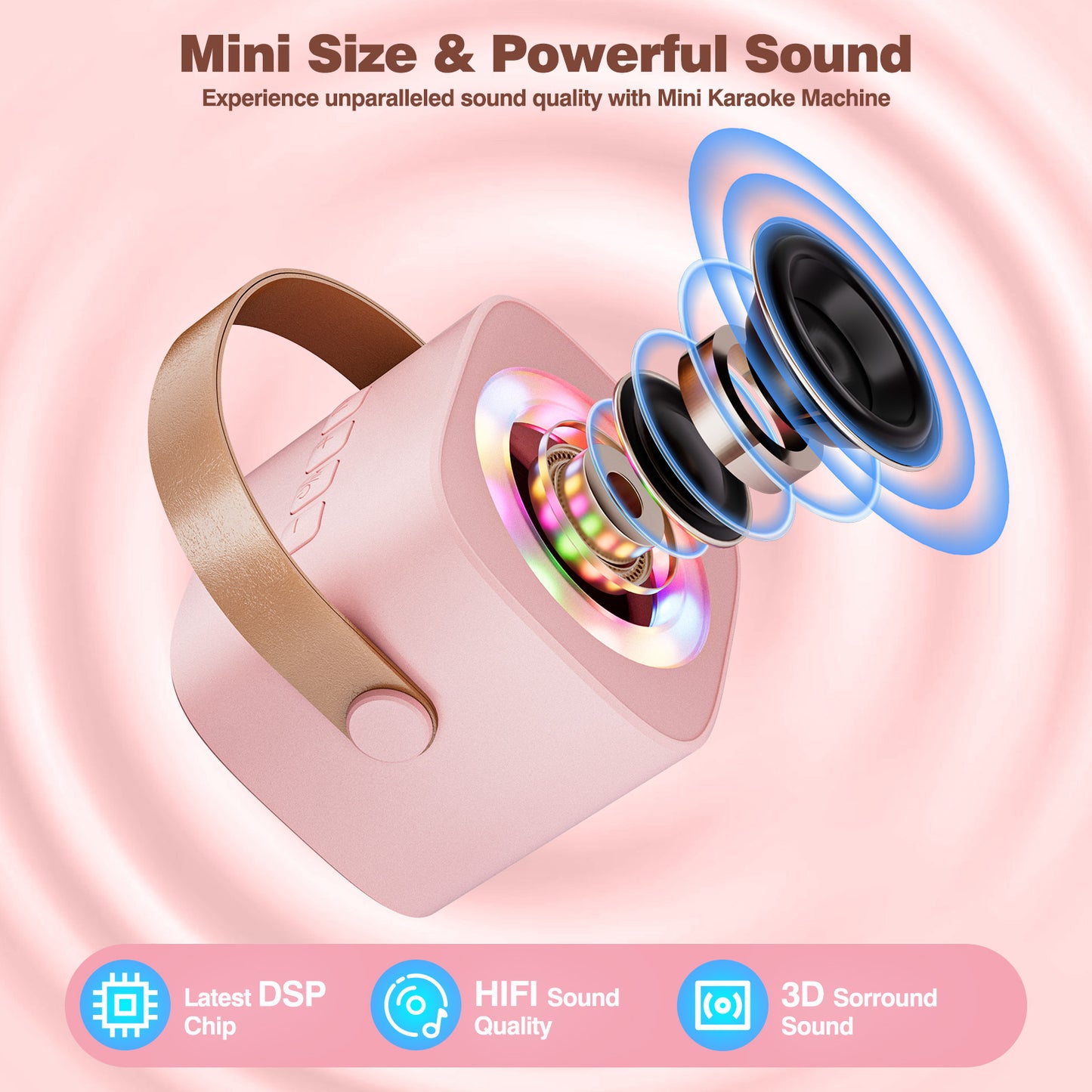 Mini Karaoke Machine for Kids Adults,Portable Bluetooth Speaker with 2 Wireless Microphones, Christmas Kids Toys Gifts for Girls 4-12 Year Old Birthday Family Home Party