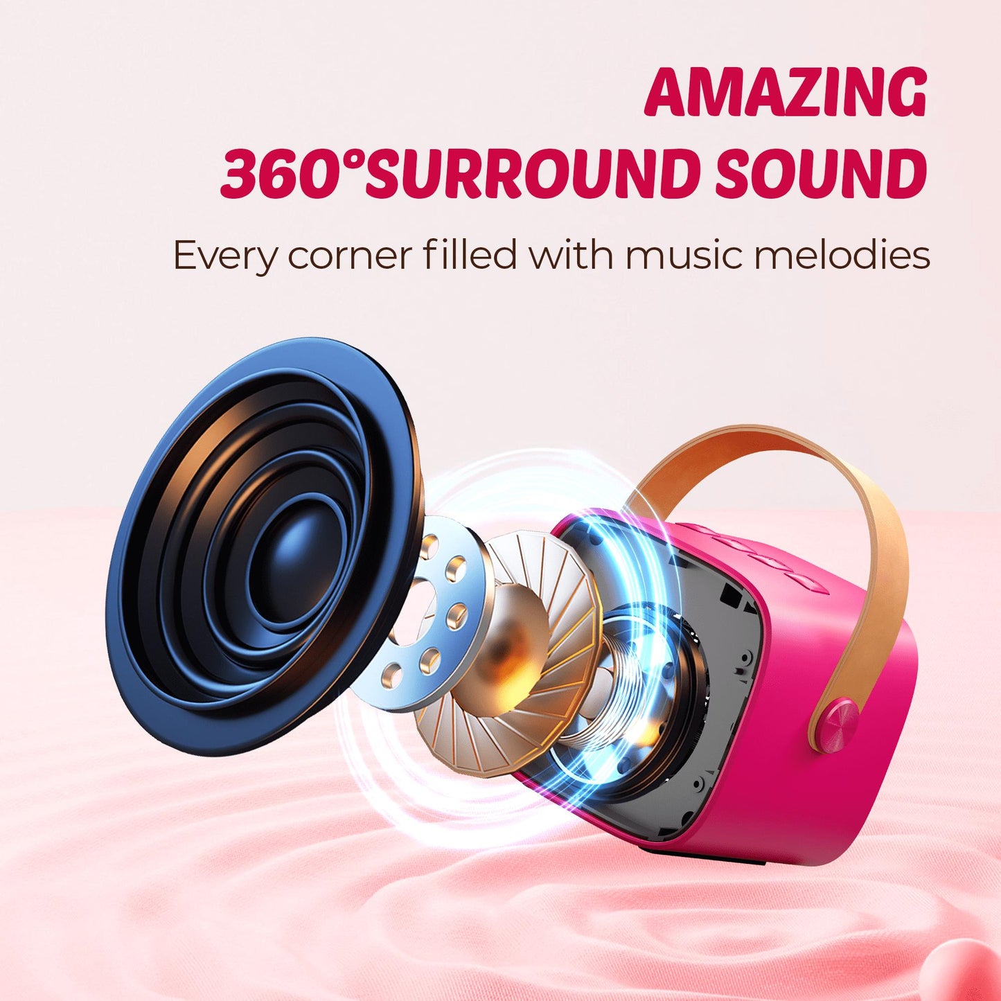 BONAOK Mini Karaoke Machine for Kids Adults, Portable Bluetooth Singing Speaker with Microphone, Ideal Birthday Gift for Girls Boys Home Family Party, Rose