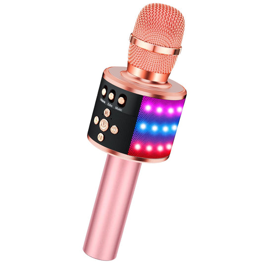 BONAOK Bluetooth Wireless Karaoke Microphone with LED Lights,4-in-1 Portable Handheld Mic with Speaker Karaoke Player for Singing Home Party Toys Birthday Gift for Kids Adults Q78(Rose Gold)