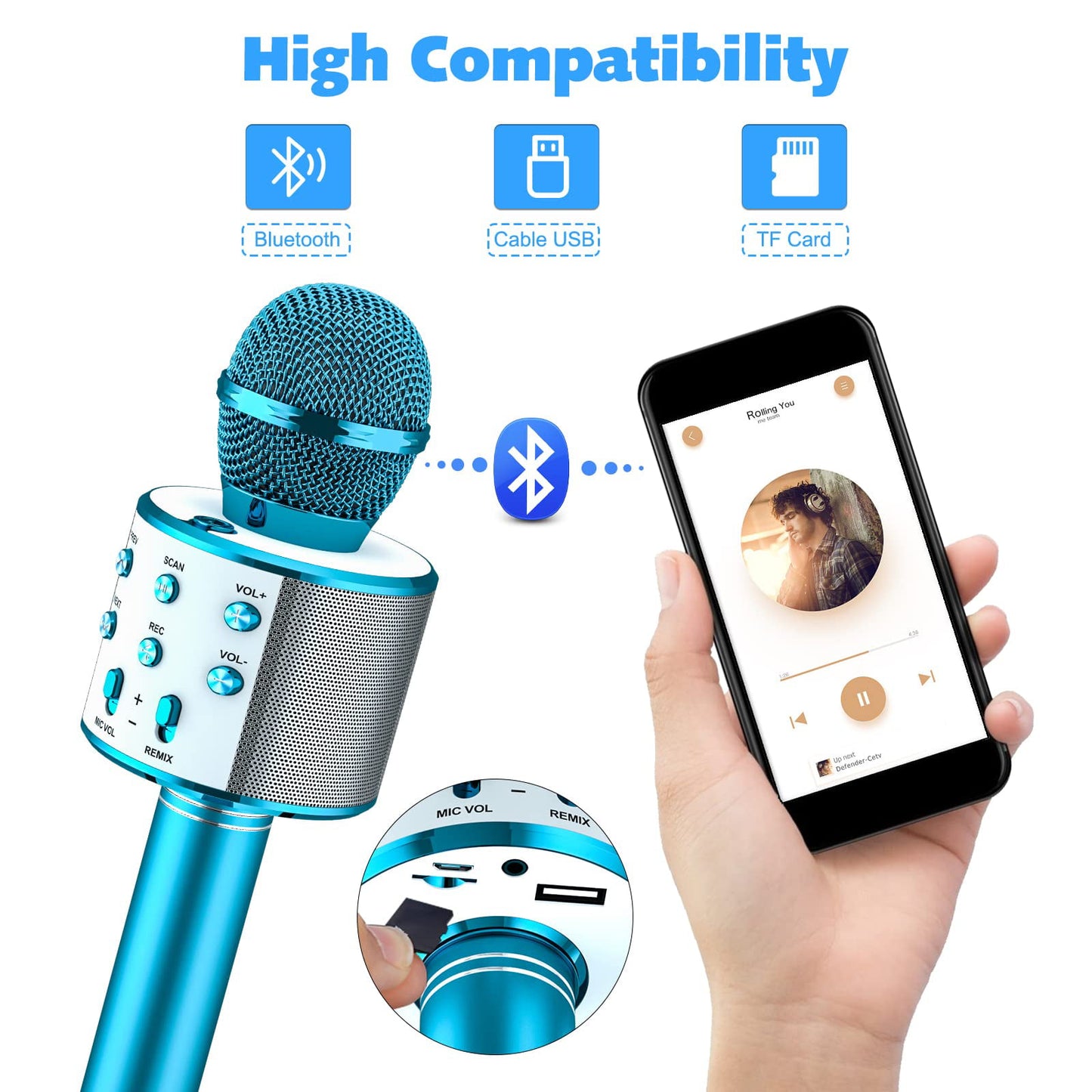 BONAOK 2 Pack Karaoke Microphone for Kids Adults, Wireless Bluetooth Karaoke Microphone for Singing, Portable Handheld Mic Speaker Machine,Birthday Gifts Toys for Girls Boys Teens(Blue & Purple)