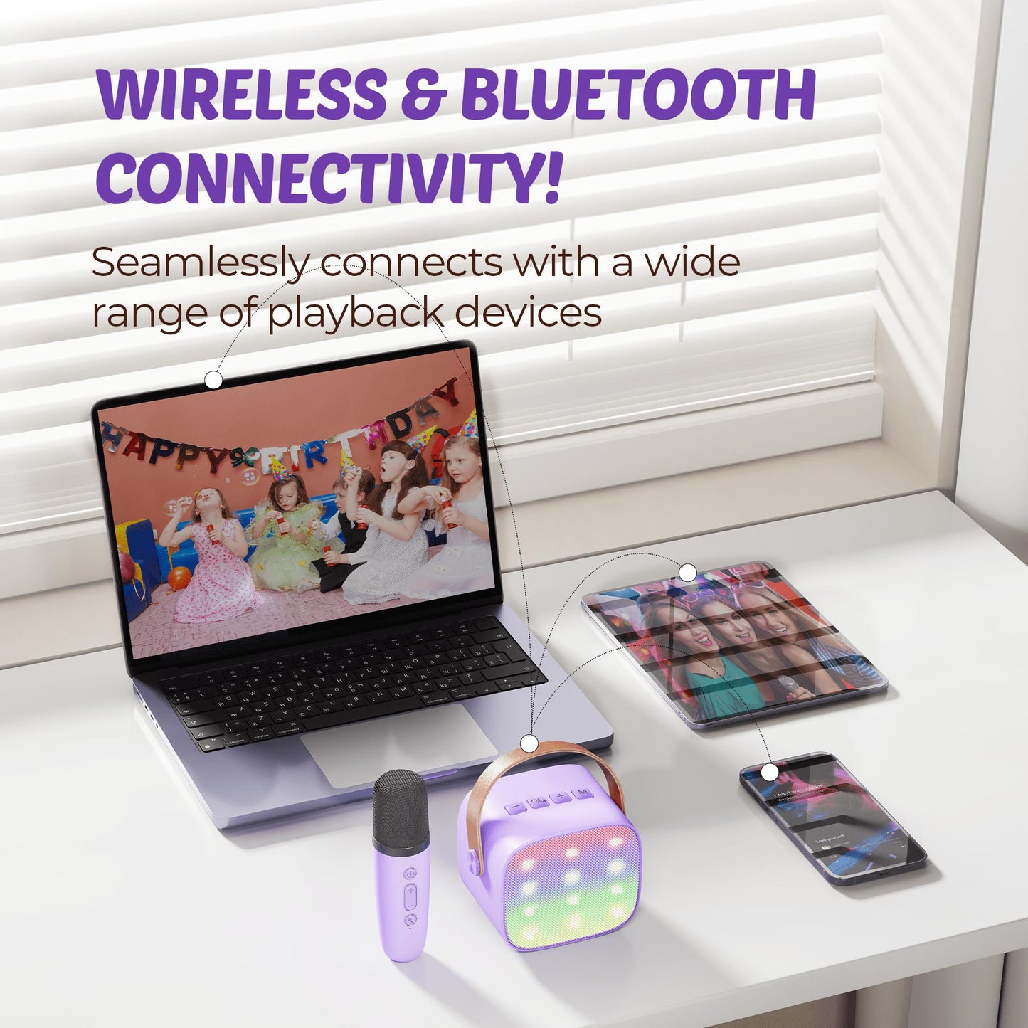 Bonaok Mini Karaoke Machine for Kids, Christmas Portable Speaker with Wireless Microphone for Singing, Gift for 4-12+ Years Old Girls, Purple