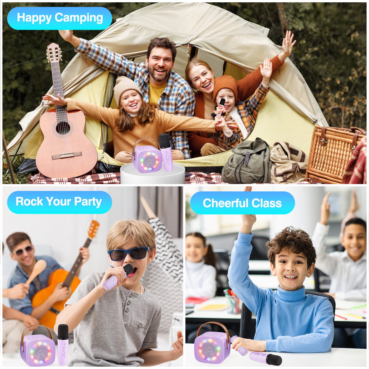 Mini Karaoke Machine for Kids Adults,Portable Bluetooth Speaker with 2 Wireless Microphones, Christmas Kids Toys Gifts for Girls 4-12 Year Old Birthday Family Home Party