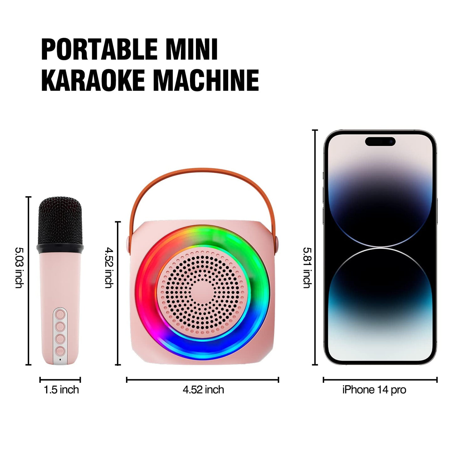 BONAOK Mini Karaoke Machine for Kids Adults, Portable Karaoke Speaker with 2 Wilreless Microphones and Bluetooth for Home Party, Birthday Gifts for Boys/Girls(Pink)