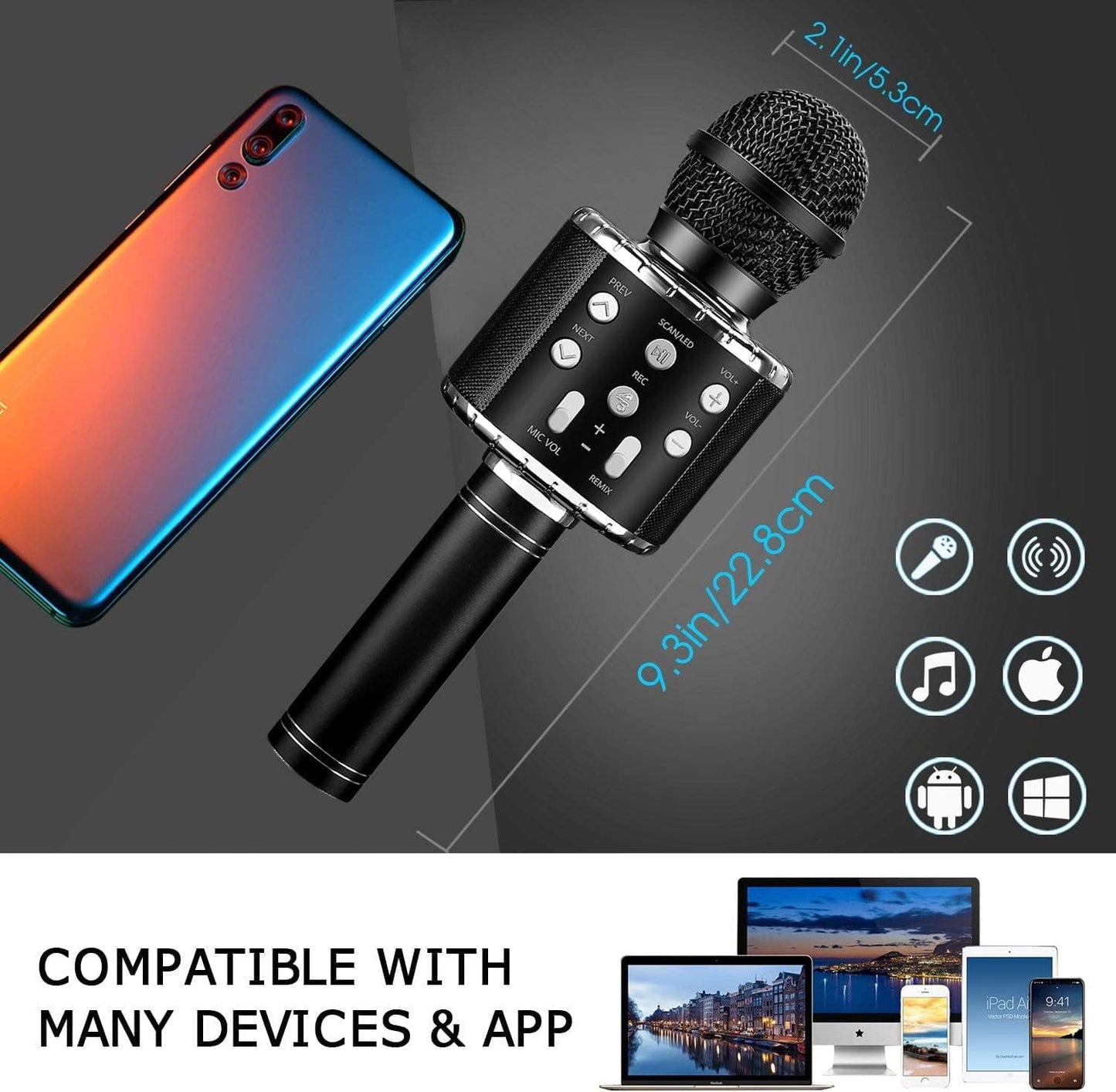 BONAOK Karaoke Microphone for Kids, Portable Wireless Bluetooth Microphone with LED Lights, Karaoke Mic Speaker Machine for Girls Boys Gifts(Rose Gold)