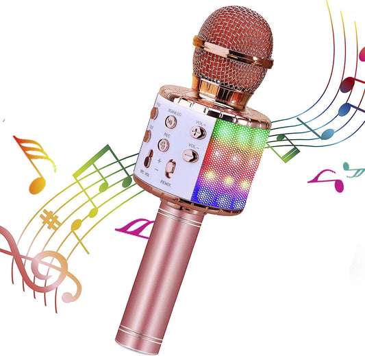 BONAOK Karaoke Microphone for Kids, Portable Wireless Bluetooth Microphone with LED Lights, Karaoke Mic Speaker Machine for Girls Boys Gifts(Rose Gold)