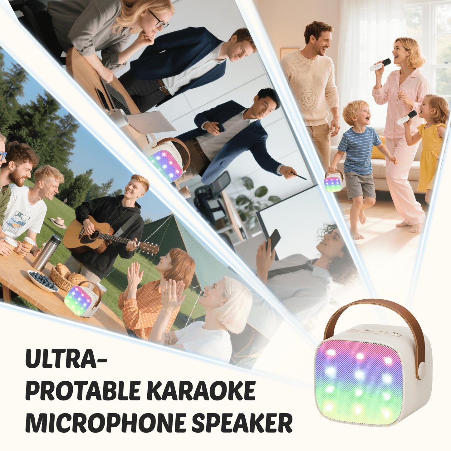 BONAOK Mini Karaoke Machine for Kids Adults, Portable Bluetooth Singing Speaker with Microphone, Ideal Birthday Gift for Girls Boys Home Family Party, Beige