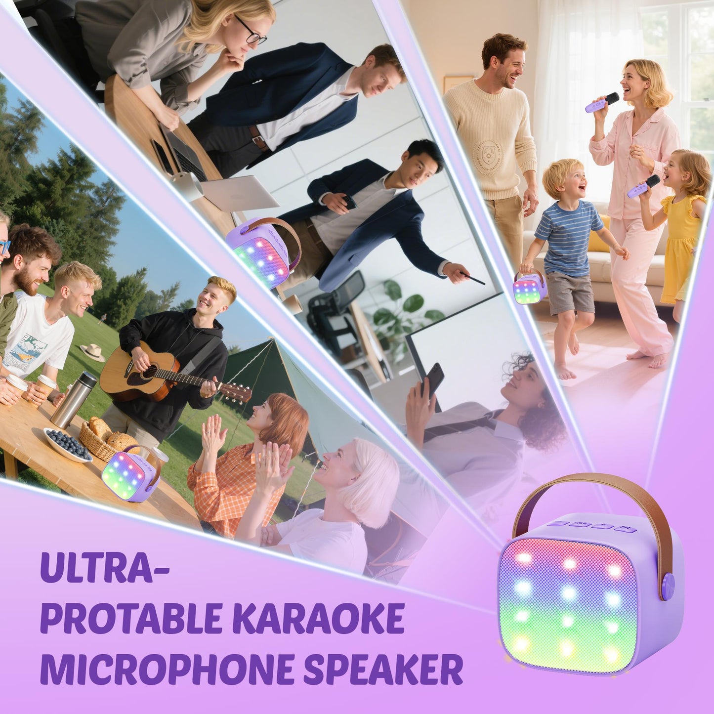 Bonaok Mini Karaoke Machine for Kids, Christmas Portable Speaker with Wireless Microphone for Singing, Gift for 4-12+ Years Old Girls, Purple