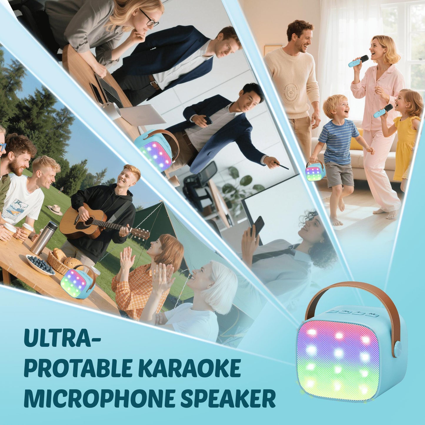 BONAOK Mini Karaoke Machine for Kids Adults, Portable Bluetooth Singing Speaker with 2 Mics, Ideal Birthday Gift for Girls Boys Home Family Party, Blue