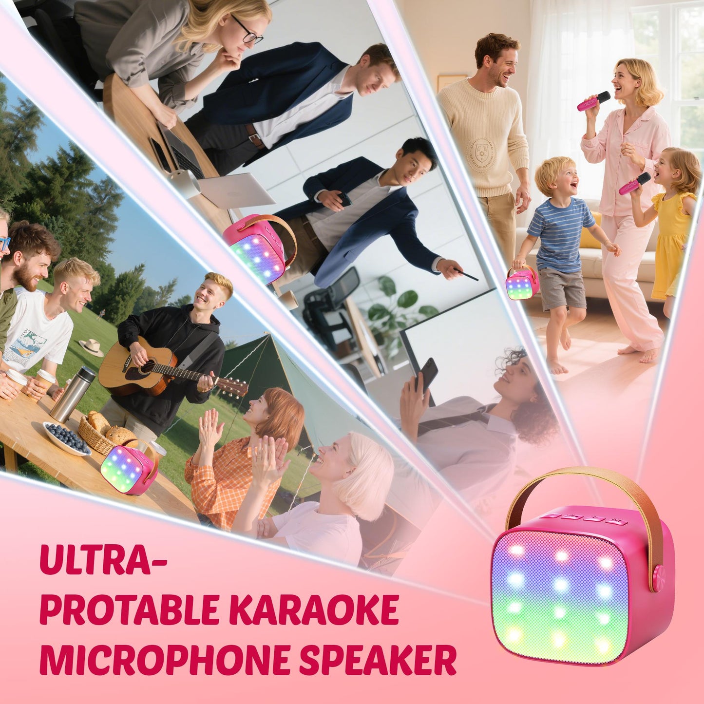 BONAOK Mini Karaoke Machine for Kids Adults, Portable Bluetooth Singing Speaker with Microphone, Ideal Birthday Gift for Girls Boys Home Family Party, Rose