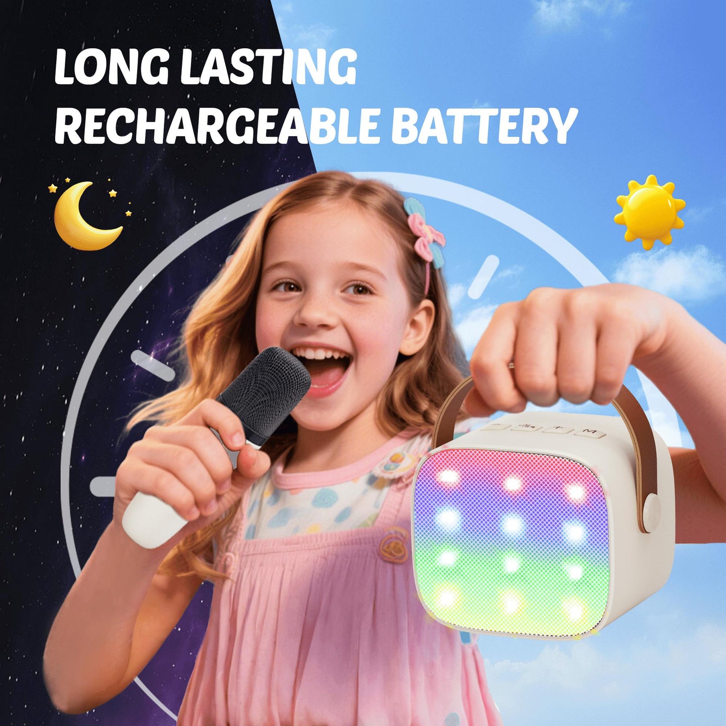 BONAOK Mini Karaoke Machine for Kids Adults, Portable Bluetooth Singing Speaker with Microphone, Ideal Birthday Gift for Girls Boys Home Family Party, Beige