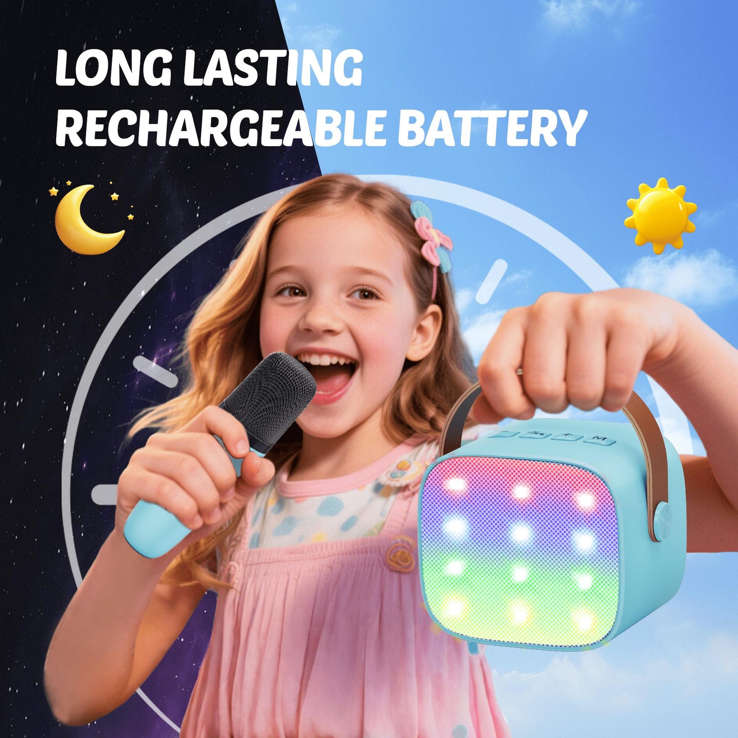 BONAOK Mini Karaoke Machine for Kids Adults, Portable Bluetooth Singing Speaker with 2 Mics, Ideal Birthday Gift for Girls Boys Home Family Party, Blue