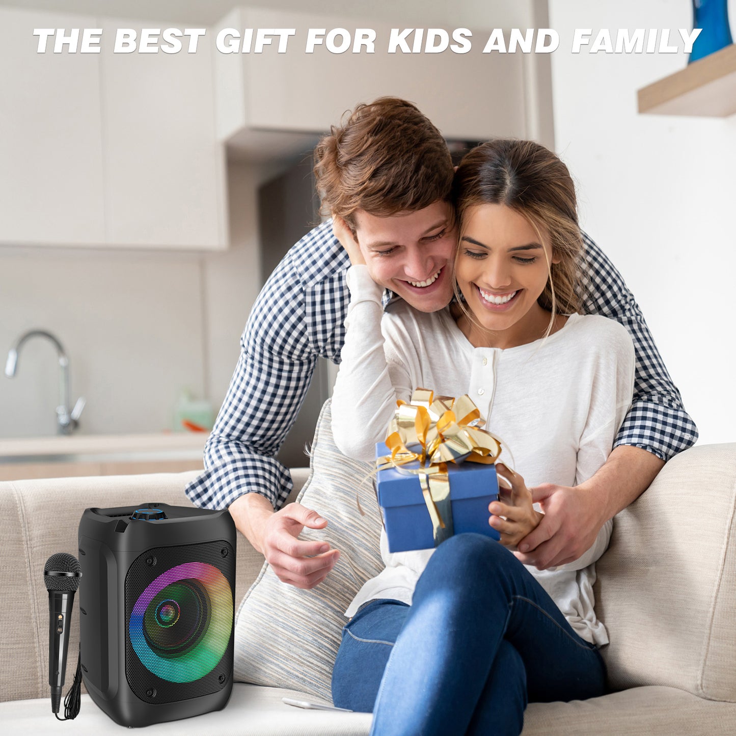 BONAOK Singing Karaoke Machine with 2 Microphones, Portable Bluetooth Karaoke Speaker for Adults Kids, RGB Lights, PA System for Party