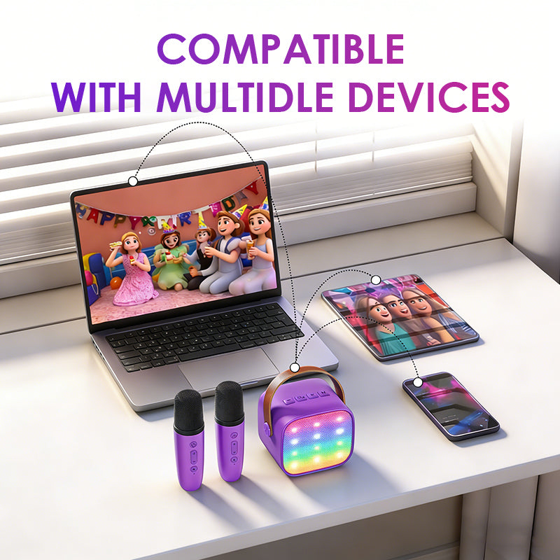 BONAKO Mini Karaoke Machine for Kids Adults, Portable Bluetooth Singing Speaker with 2 Mics, Ideal Birthday Gift for Girls Boys Home Family Party (Dark purple)