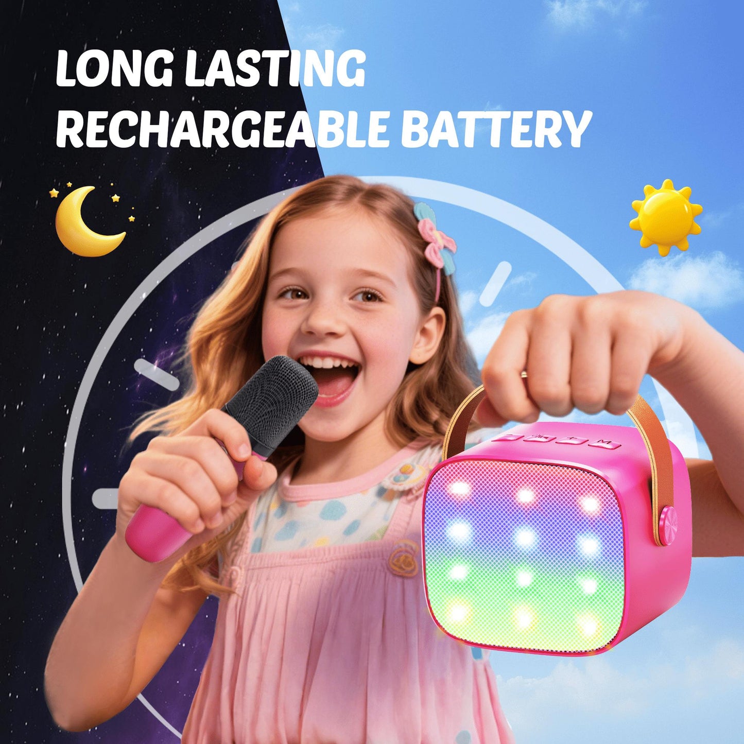 Bonaok Mini Karaoke Machine for Kids, Portable Speaker with 2 Wireless Microphones for Singing, Gift for 4-12+ Years Old Girls, Rose