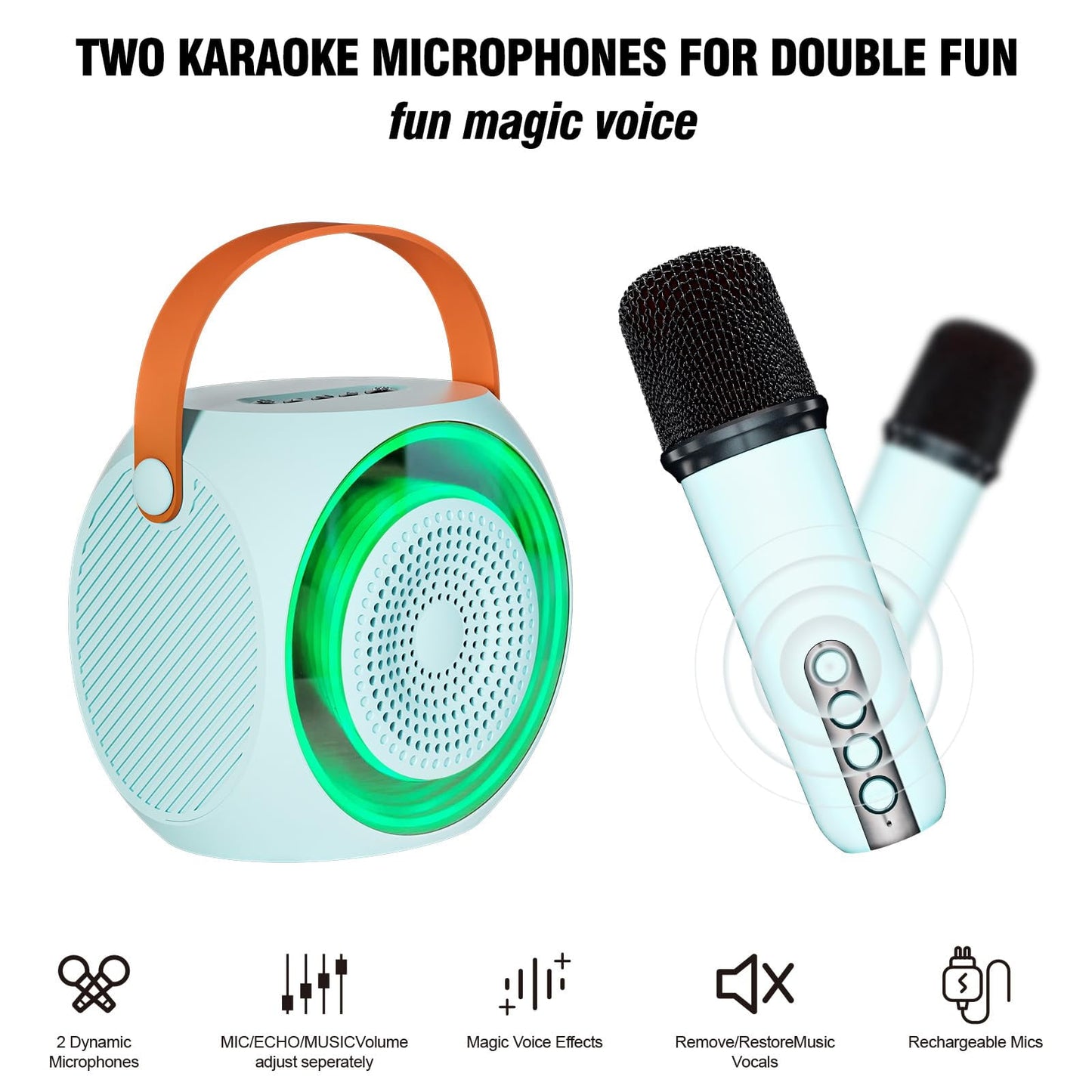 BONAOK Mini Karaoke Machine for Kids Adults, Portable Karaoke Speaker with 2 Wilreless Microphones and Bluetooth for Home Party, Birthday Gifts for Boys/Girls(Pink)