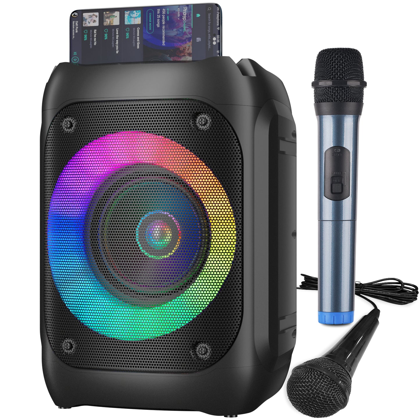 BONAOK Singing Karaoke Machine with 2 Microphones, Portable Bluetooth Karaoke Speaker for Adults Kids, RGB Lights, PA System for Party