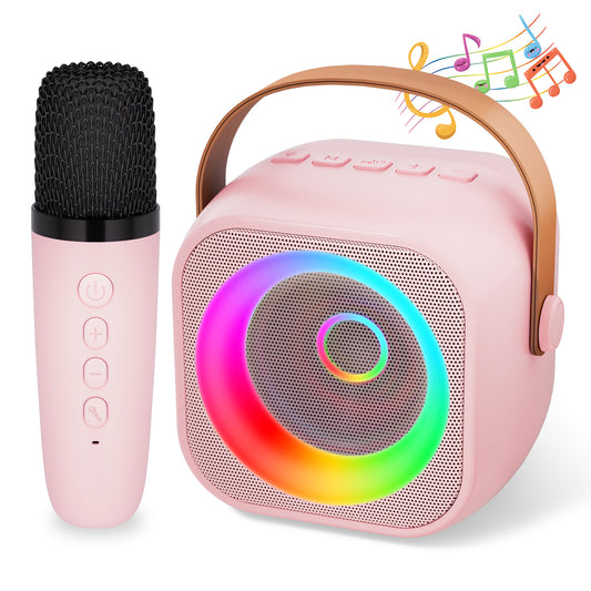 Mini Karaoke Machine for Kids,Portable Bluetooth Speaker with Wireless Microphone, Karaoke Toys Birthday Gifts for Girls Boys 3-12 Years Old Toddler Toys(Pink)