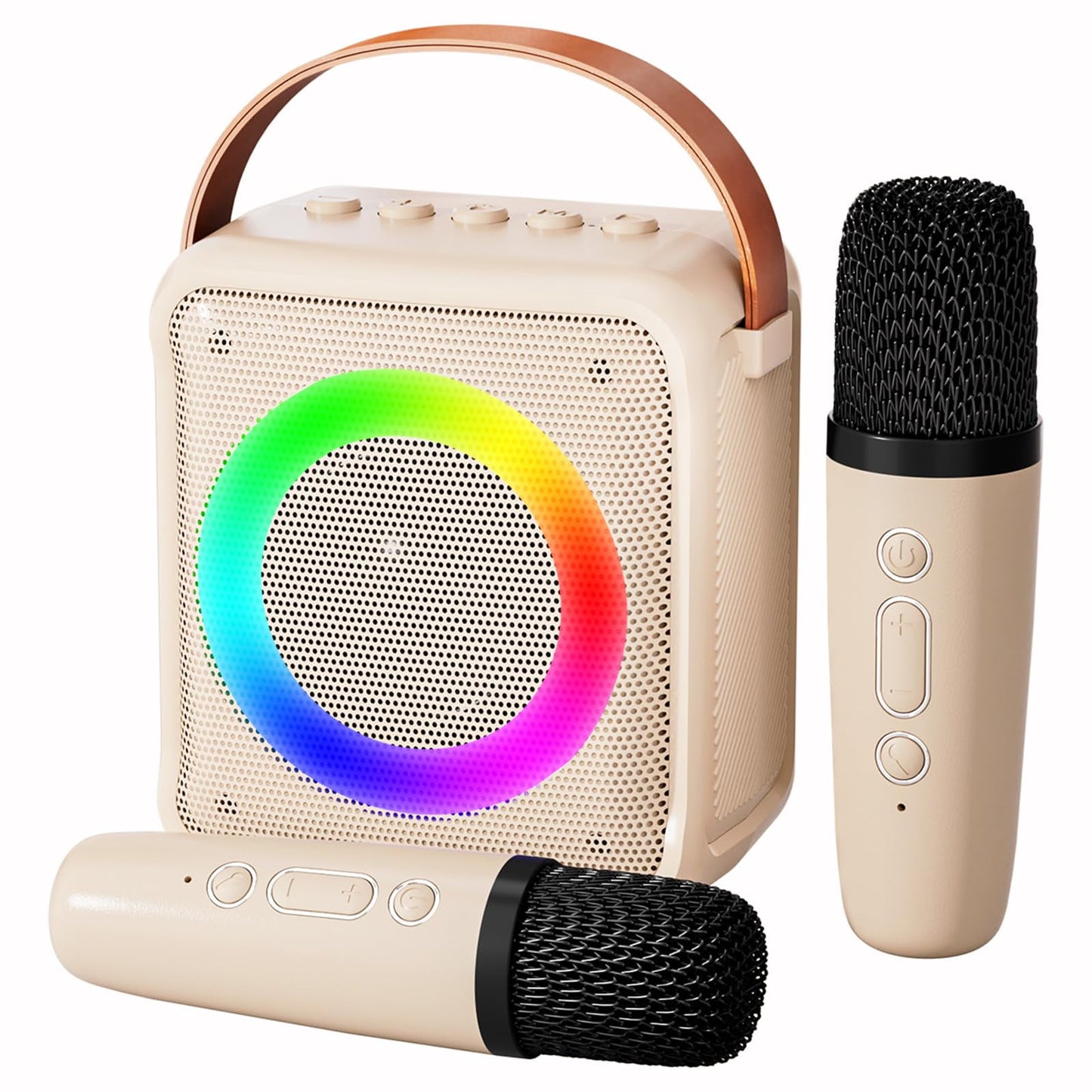 BONAOK Karaoke Machine for Kids Adults, Portable Bluetooth Speaker with 2 Wireless Mics, Microphone Speaker Set with LED Lights for Home Party, Birthday Gifts for Girls Boys(Pink)