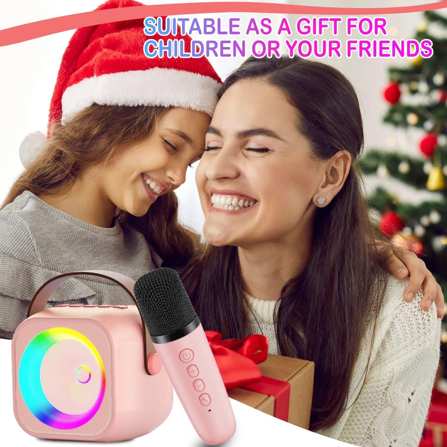 Mini Karaoke Machine for Kids,Portable Bluetooth Speaker with Wireless Microphone, Karaoke Toys Birthday Gifts for Girls Boys 3-12 Years Old Toddler Toys(Pink)