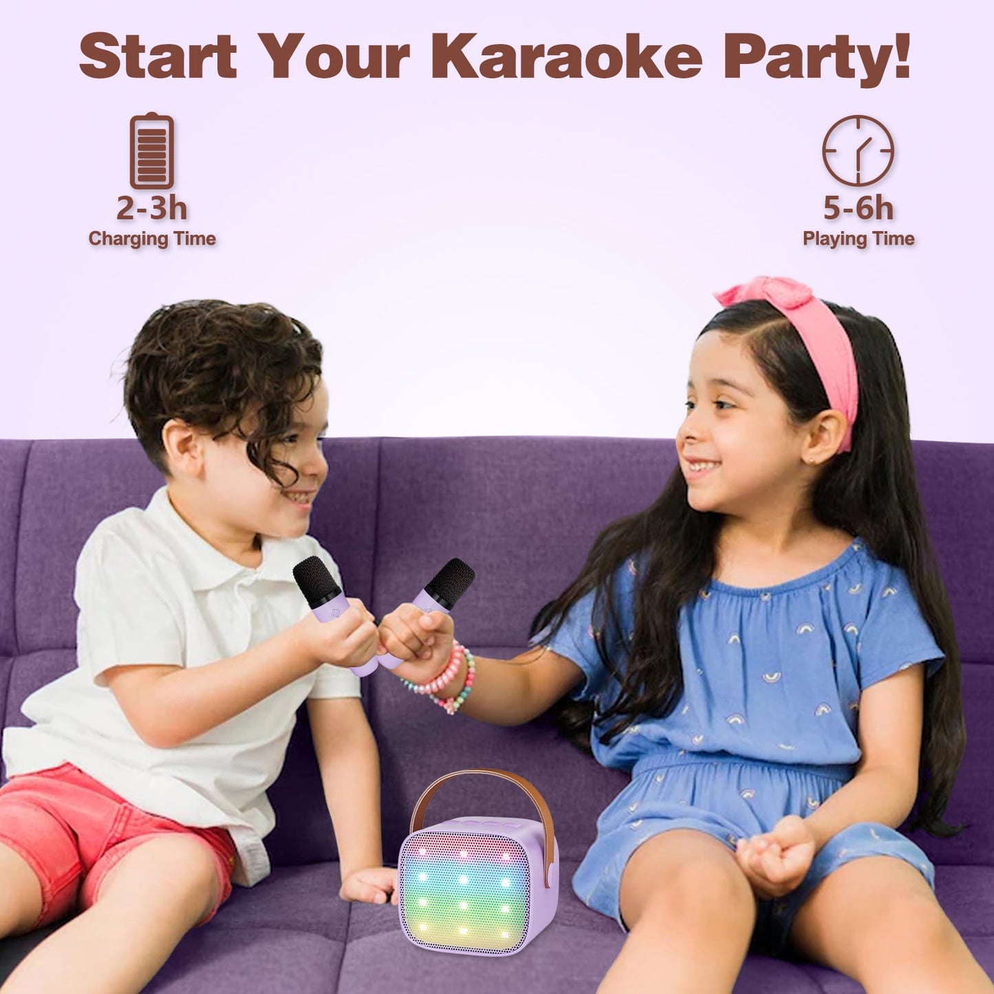 BONAOK Mini Karaoke Machine for Kids Adults, Portable Bluetooth Speaker with 2 Wireless Microphone, Karaoke Singing Gifts Toys (Pink)