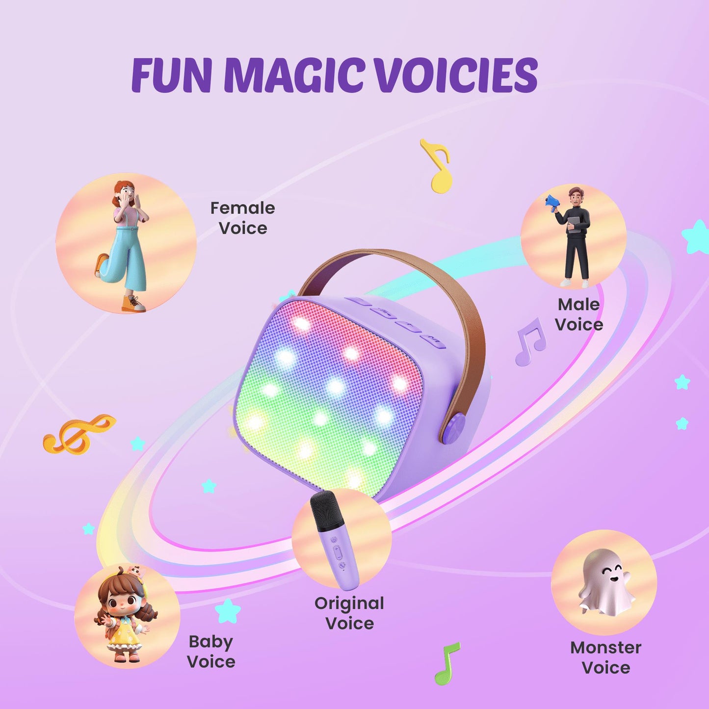 BONAKO Mini Karaoke Machine for Kids Adults, Portable Bluetooth Singing Speaker with 2 Mics, Ideal Birthday Gift for Girls Boys Home Family Party, Purple