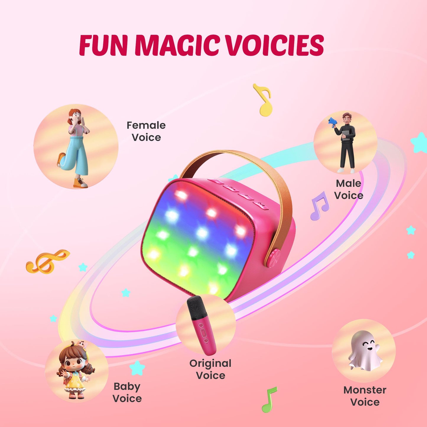 Bonaok Mini Karaoke Machine for Kids, Portable Speaker with 2 Wireless Microphones for Singing, Gift for 4-12+ Years Old Girls, Rose