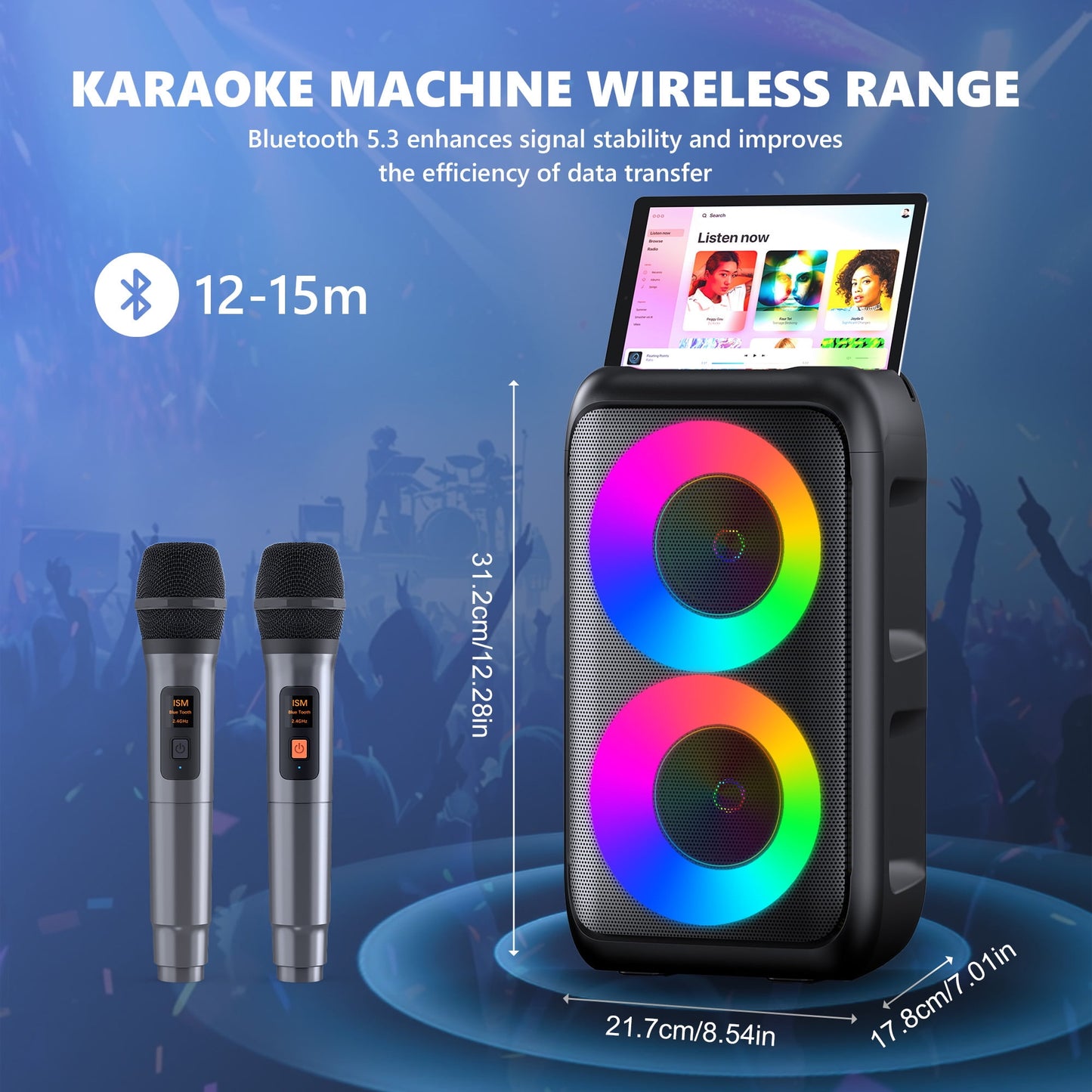 BONAOK Karaoke Machine for Adults, Portable Bluetooth Speaker with 2 Wireless Karaoke Microphones, Birthday Gift