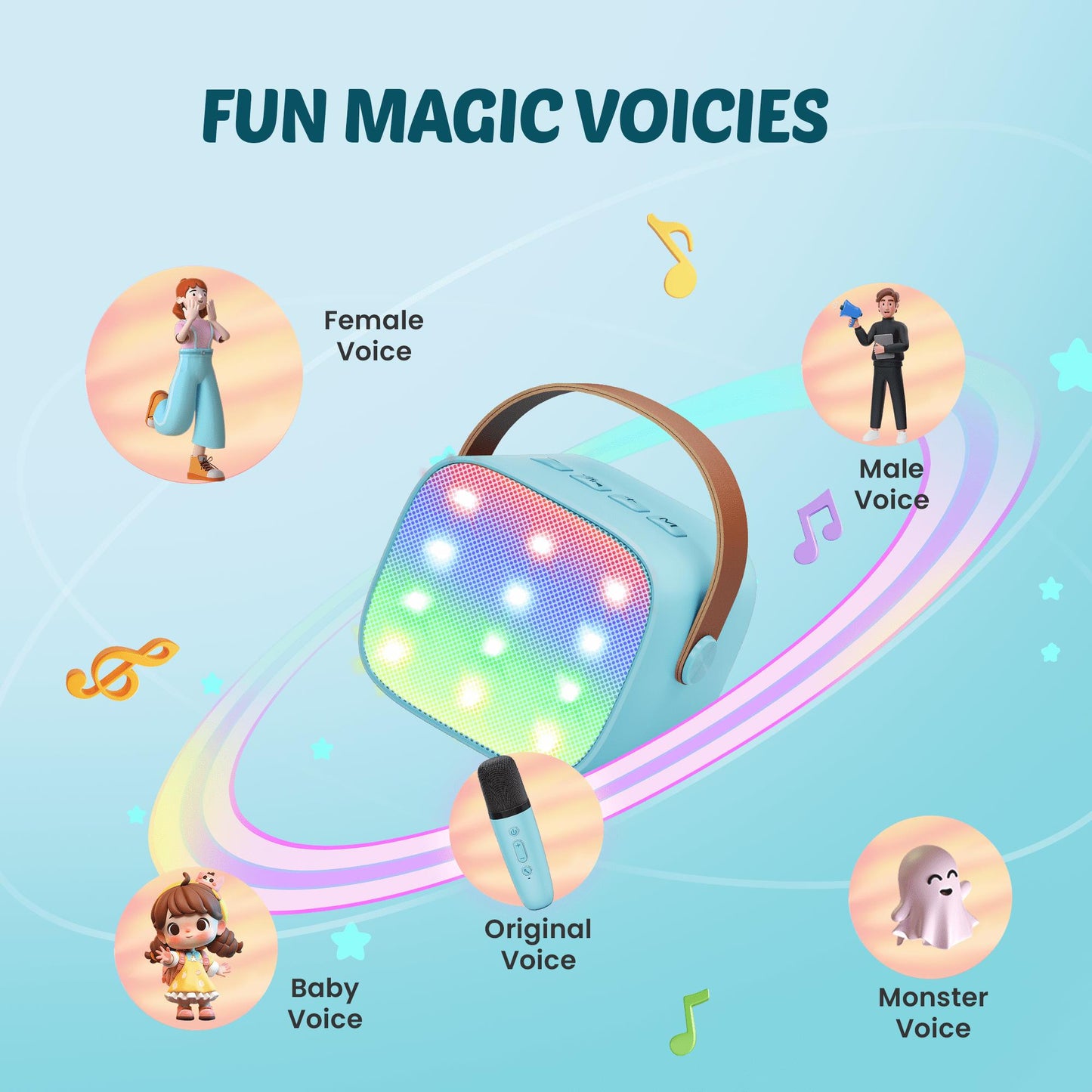 BONAOK Mini Karaoke Machine for Kids Adults, Portable Bluetooth Singing Speaker with 2 Mics, Ideal Birthday Gift for Girls Boys Home Family Party, Blue