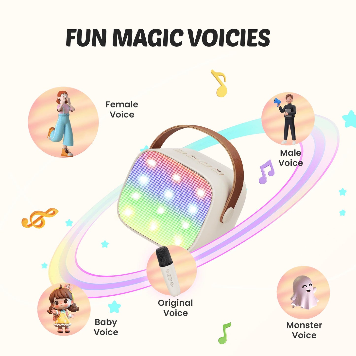 BONAOK Mini Karaoke Machine for Kids Adults, Portable Bluetooth Singing Speaker with Microphone, Ideal Birthday Gift for Girls Boys Home Family Party, Beige