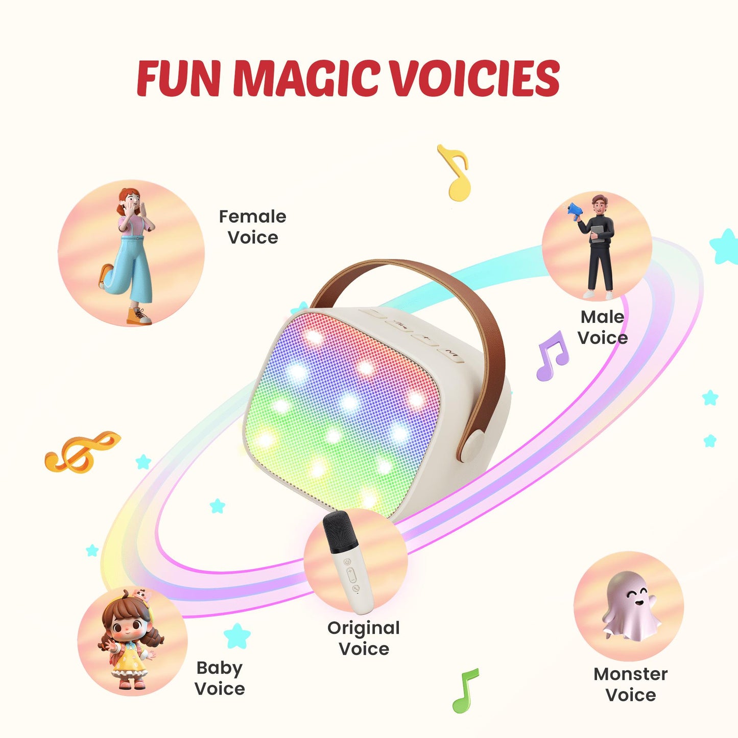 Bonaok Mini Karaoke Machine for Kids, Portable Speaker with 2 Wireless Microphones for Singing, Gift for 4-12+ Years Old Girls, Beige