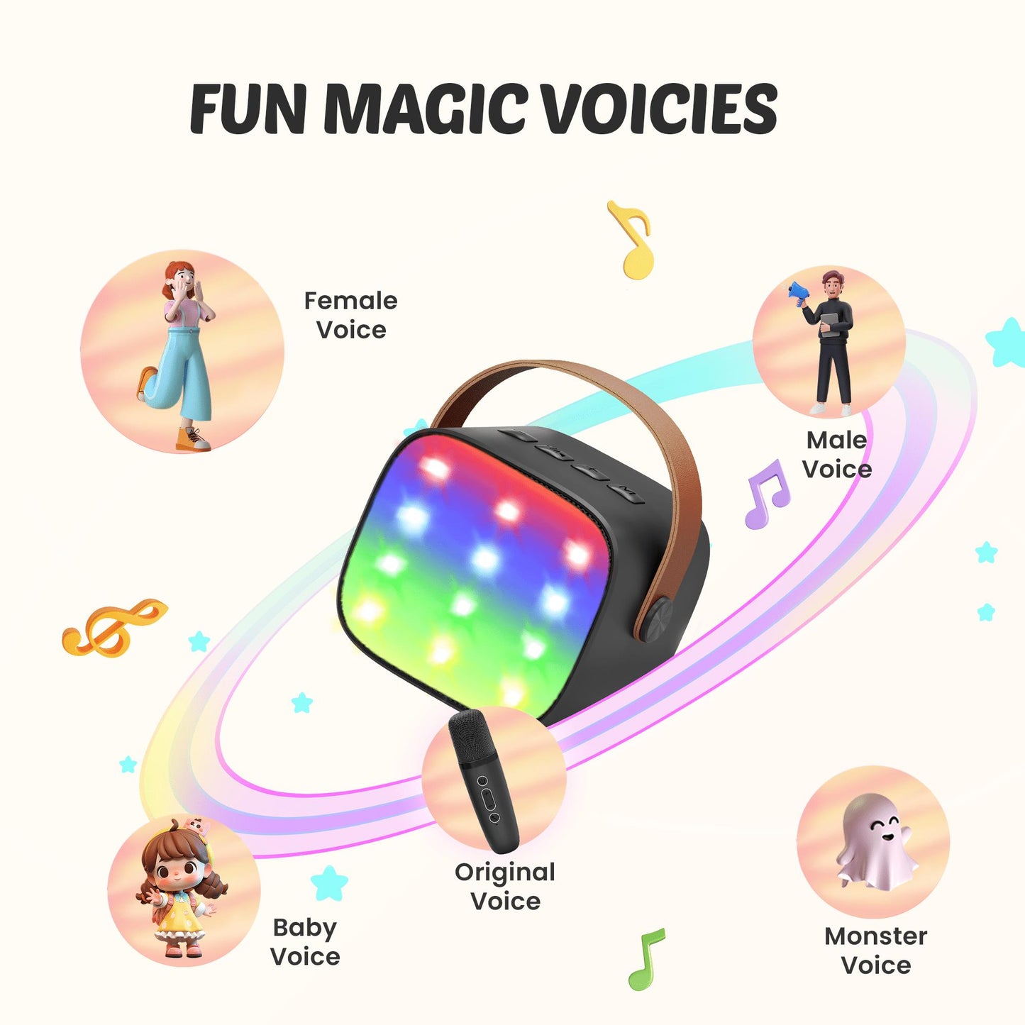 BONAOK Mini Karaoke Machine for Kids Adults, Portable Bluetooth Singing Speaker with 2 Mics, Ideal Birthday Gift for Girls Boys Home Family Party, Black
