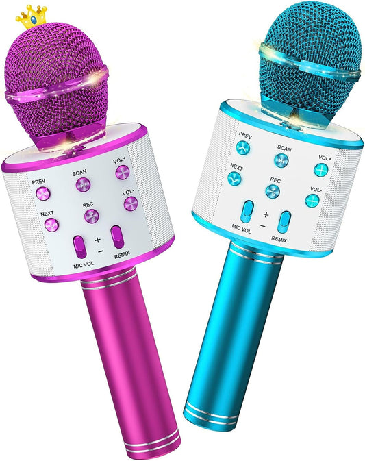 BONAOK 2 Pack Karaoke Microphone for Kids Adults, Wireless Bluetooth Karaoke Microphone for Singing, Portable Handheld Mic Speaker Machine,Birthday Gifts Toys for Girls Boys Teens(Blue & Purple)