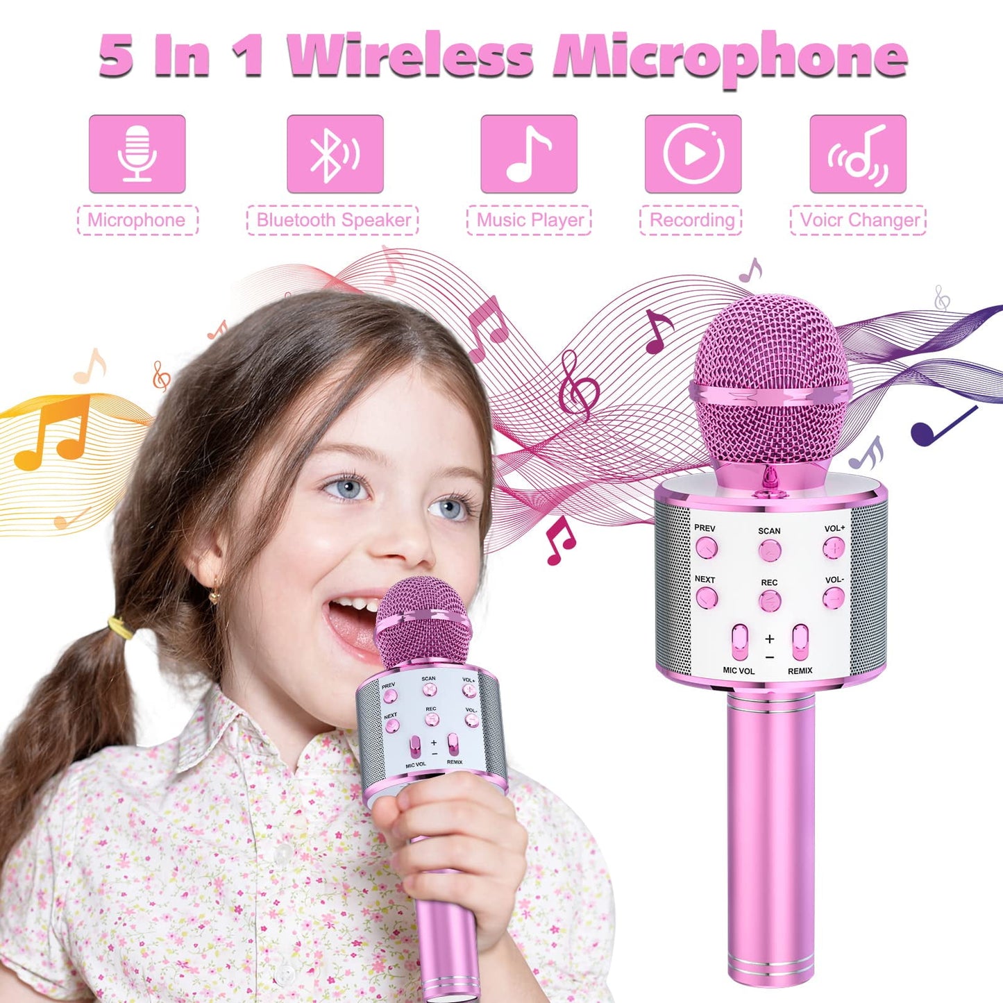 BONAOK 2 Pack Karaoke Microphone for Kids Adults, Wireless Bluetooth Karaoke Microphone for Singing, Portable Handheld Mic Speaker Machine,Birthday Gifts Toys for Girls Boys Teens(Blue & Purple)