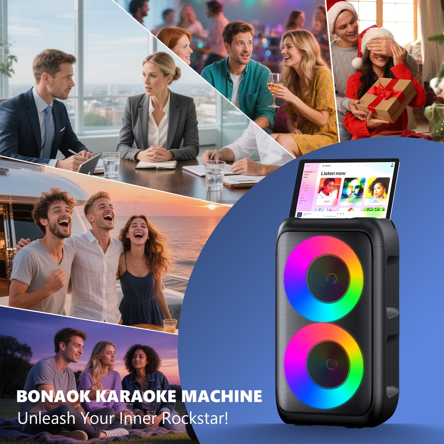 BONAOK Karaoke Machine for Adults, Portable Bluetooth Speaker with 2 Wireless Karaoke Microphones, Birthday Gift