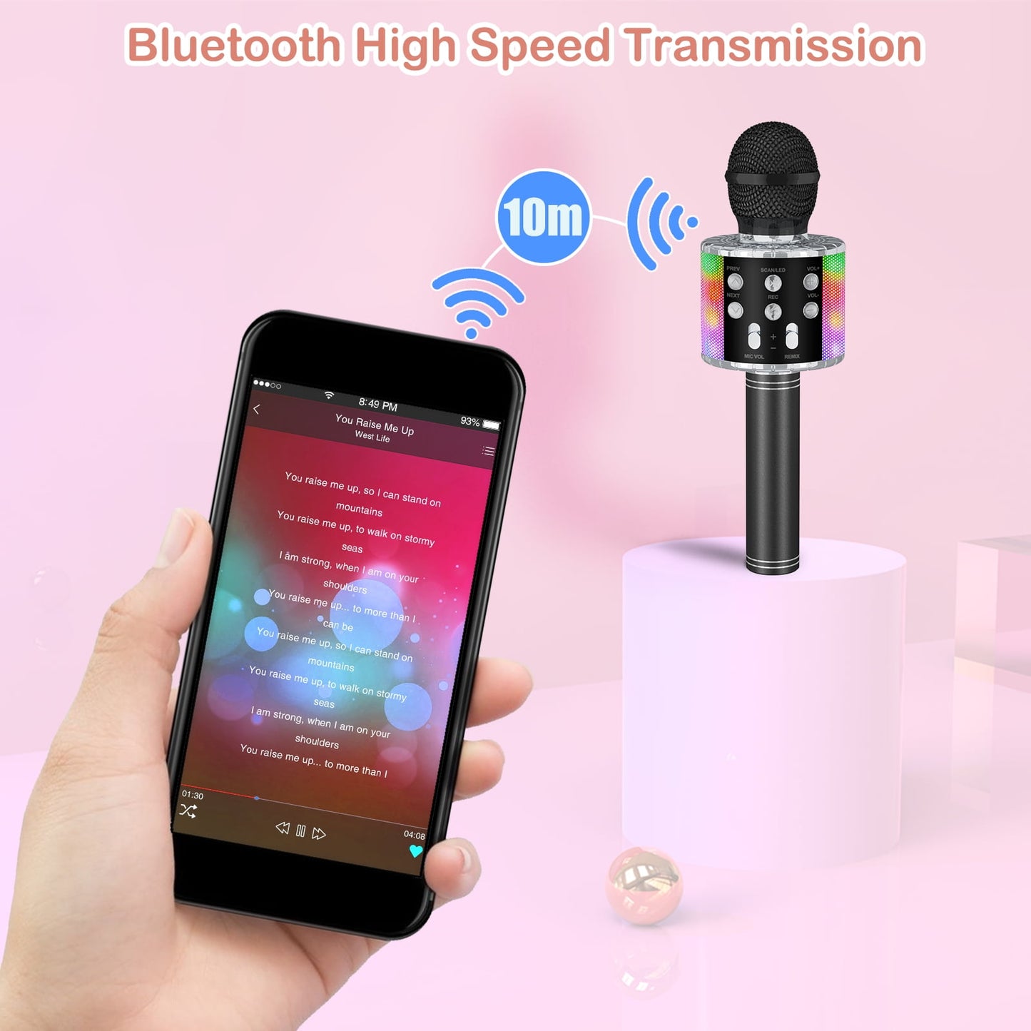 BONAOK Karaoke Microphone for Kids, Portable Wireless Bluetooth Microphone with LED Lights, Karaoke Mic Speaker Machine for Girls Boys Gifts(Rose Gold)